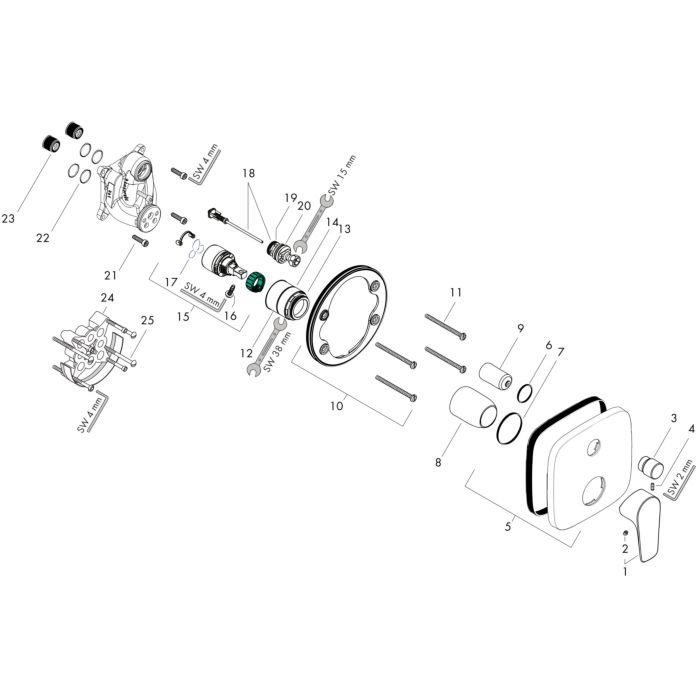 Hansgrohe Talis E Tek kollu banyo Bataryası Ankastre montaj Satin Siyah