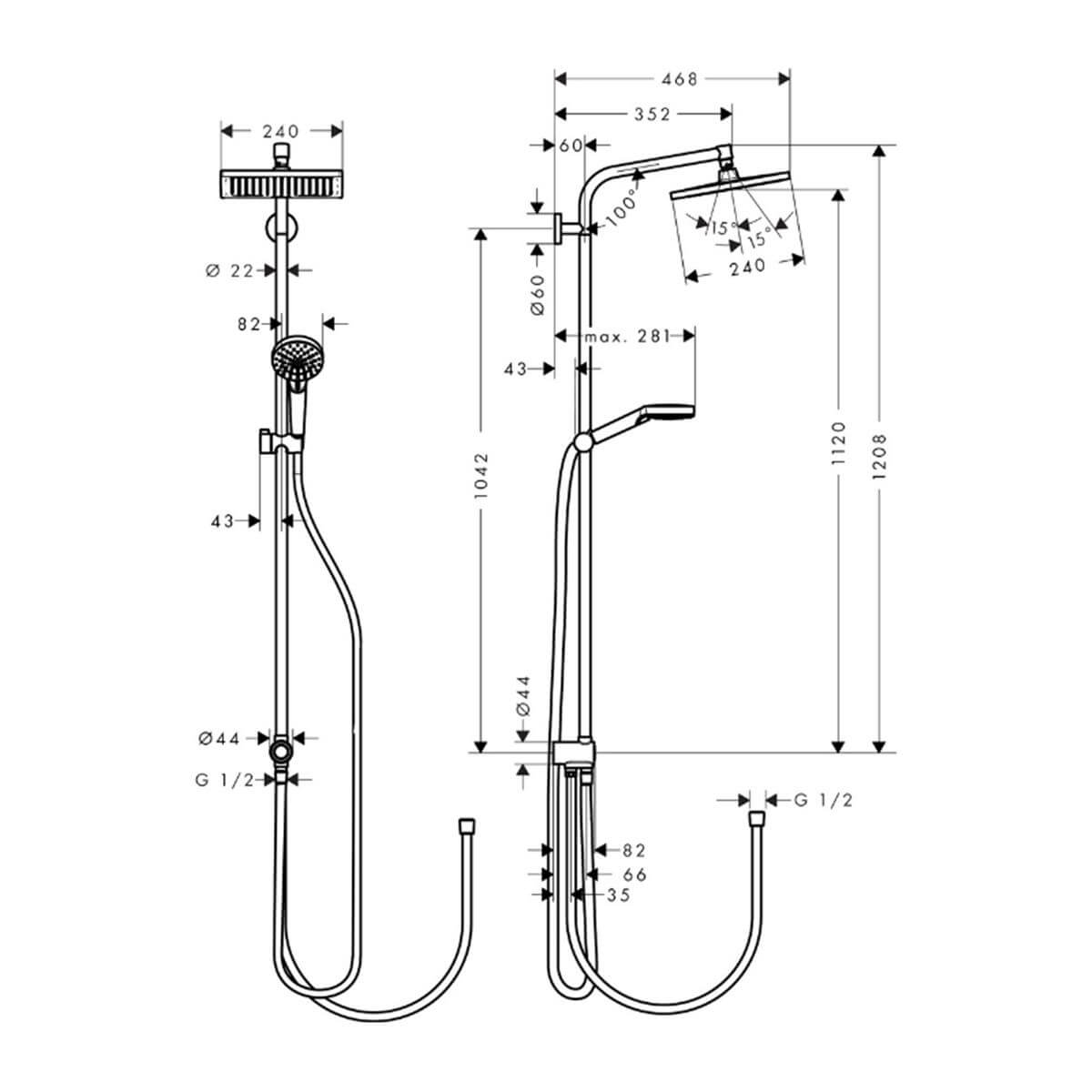 Hansgrohe Crometta E Duş Kolonu 240 1 jet, EcoSmart Reno