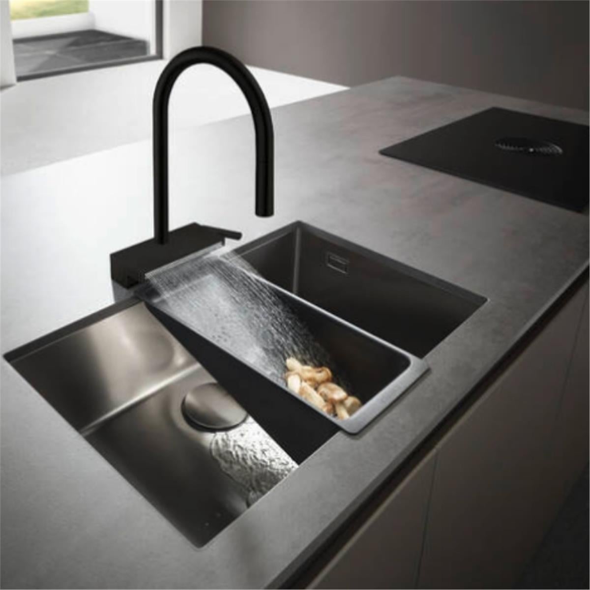 Hansgrohe Aquno Select M81 Tek kollu eviye Bataryası 170, çekilebilir el Duşu, 3jet, sBox Satin Siyah