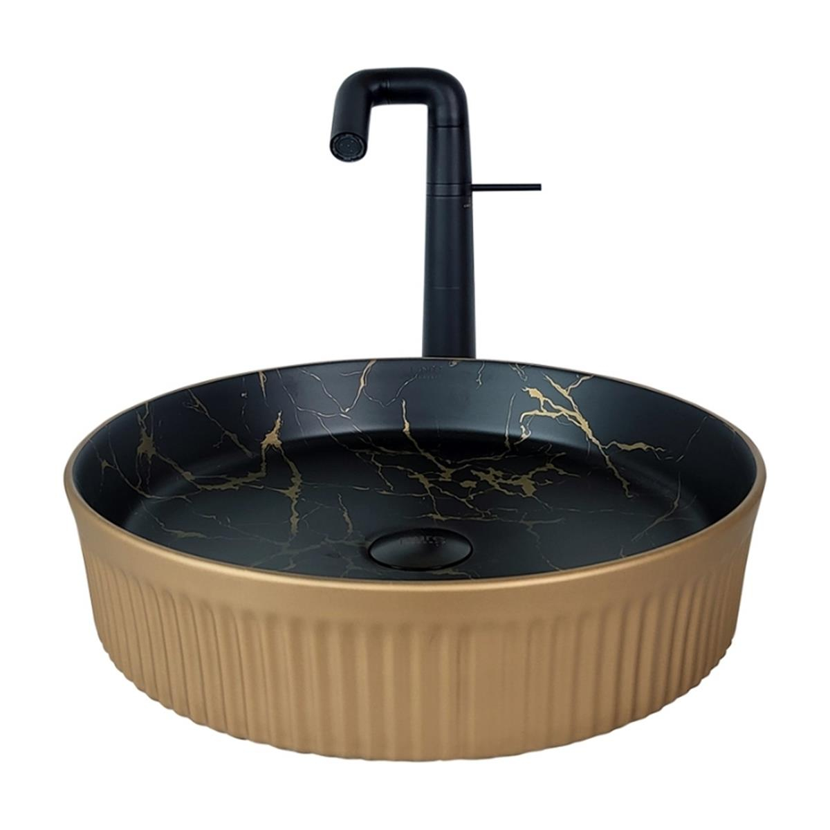 Pure Concept Marmo 42 cm Mat Altın Siyah Tezgah Üstü Çanak Lavabo