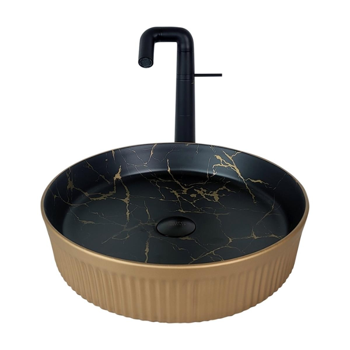 Pure Concept Marmo 42 cm Mat Altın Siyah Tezgah Üstü Çanak Lavabo
