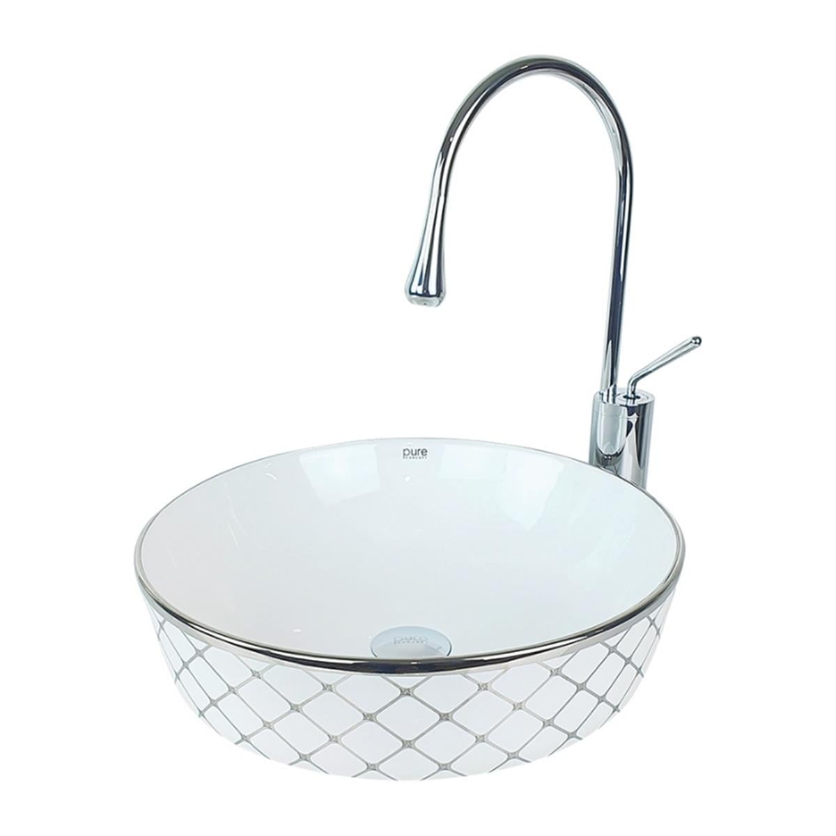Pure Concept Geometrik Platin Beyaz Çanak Lavabo