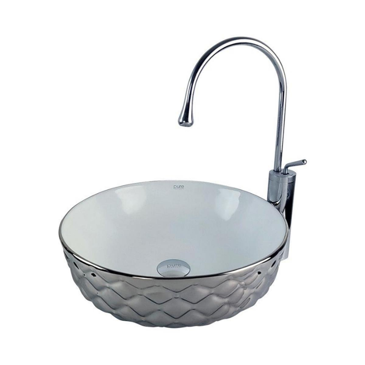 Pure Concept Kapitone 42 cm Gümüş Beyaz Tezgah Üstü Çanak Lavabo