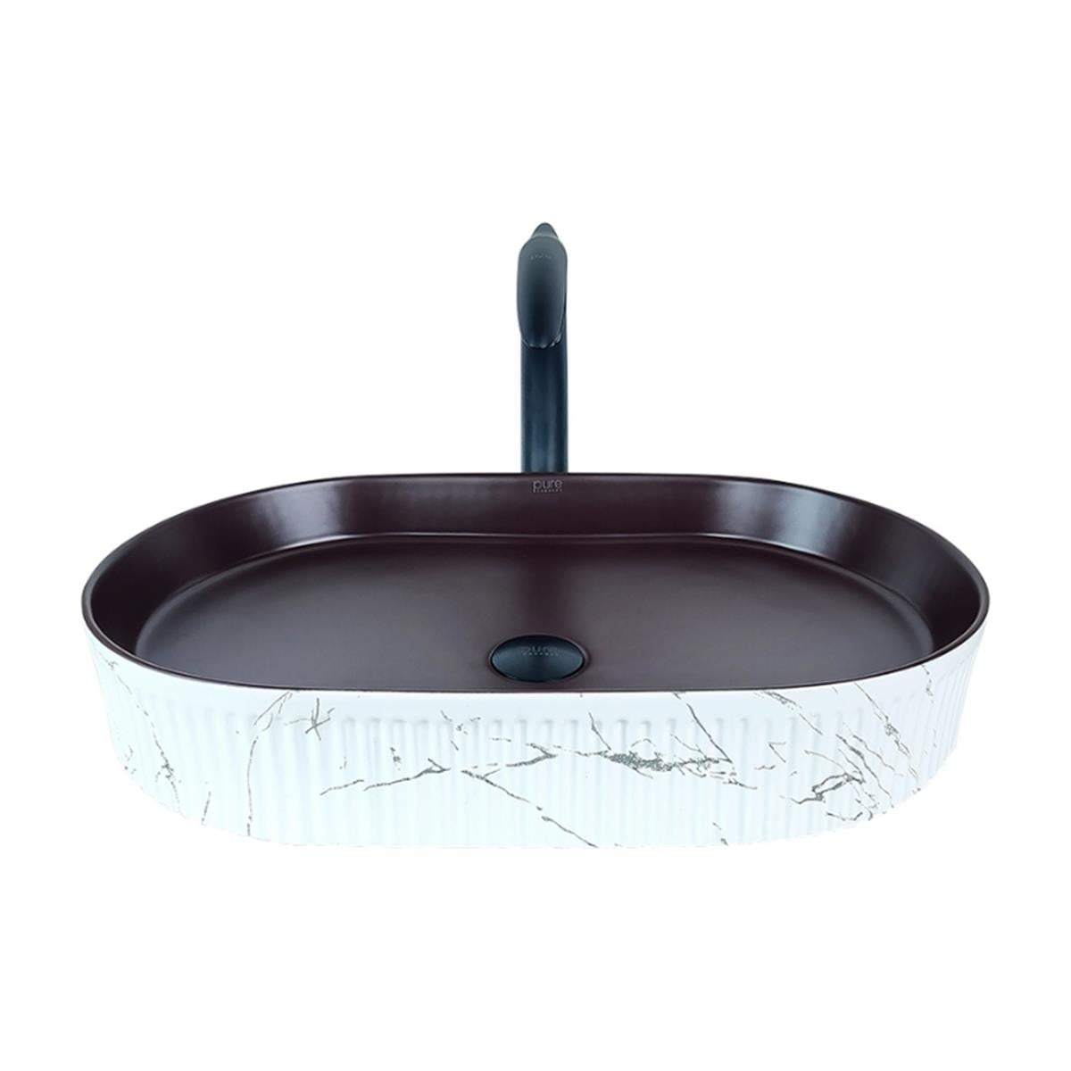 Pure Concept Marmo 58 cm Beyaz Mat Bronz Tezgah Üstü Çanak Lavabo
