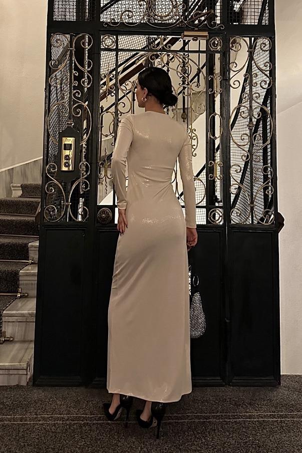 S4Y2643Adella Işıltılı Yırtmaç Detay Elbise 2643-8