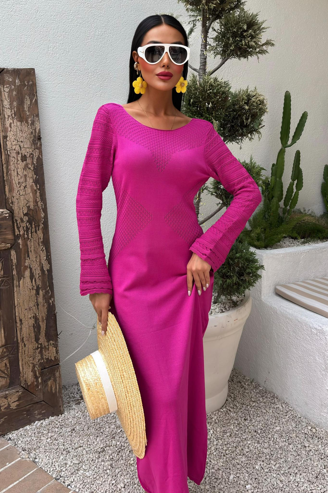 S5Y2861Openwork Detailed Crew Neck Knit Dress 2861