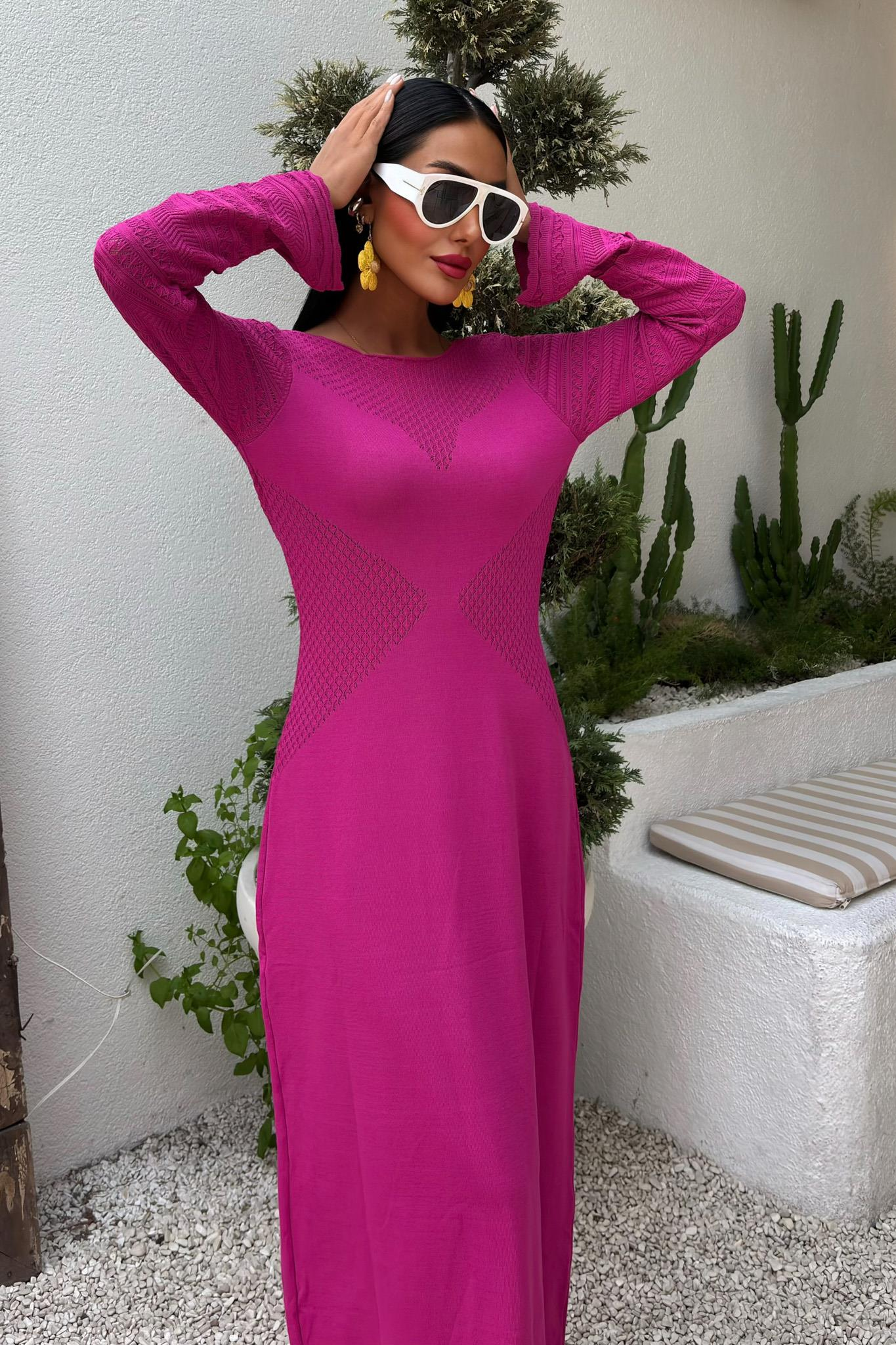 S5Y2861Openwork Detailed Crew Neck Knit Dress 2861