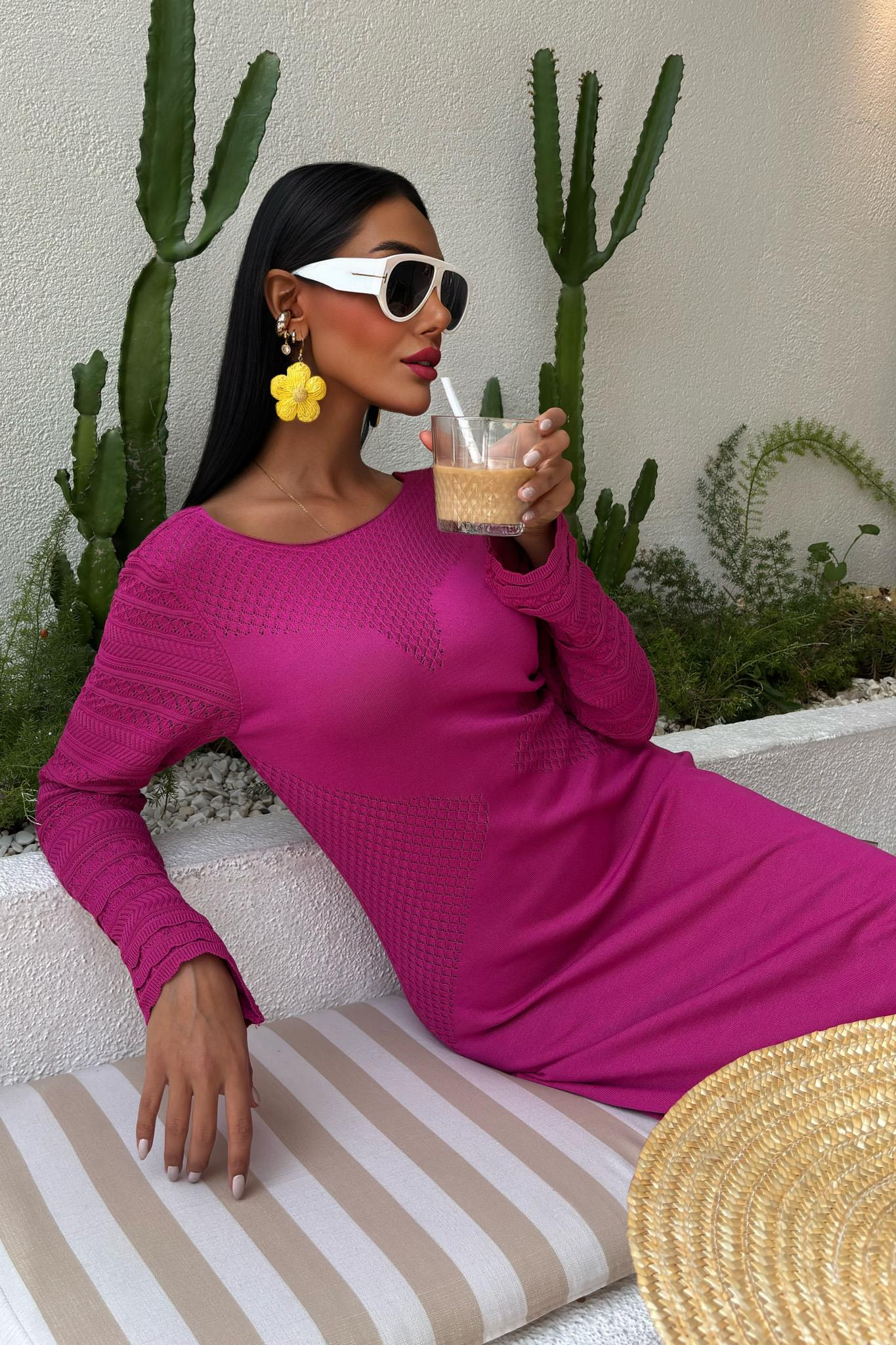 S5Y2861Openwork Detailed Crew Neck Knit Dress 2861