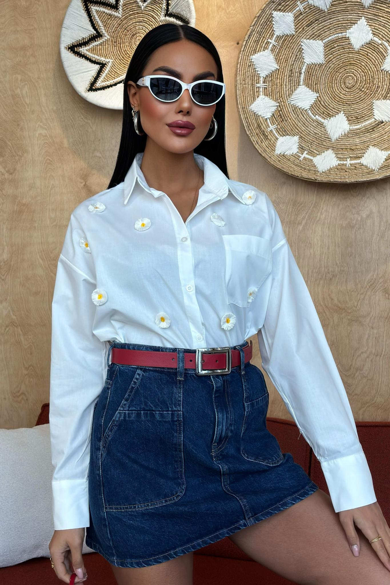 S4Y3389Alicia Papatya Nakışlı Gömlek 3389-08