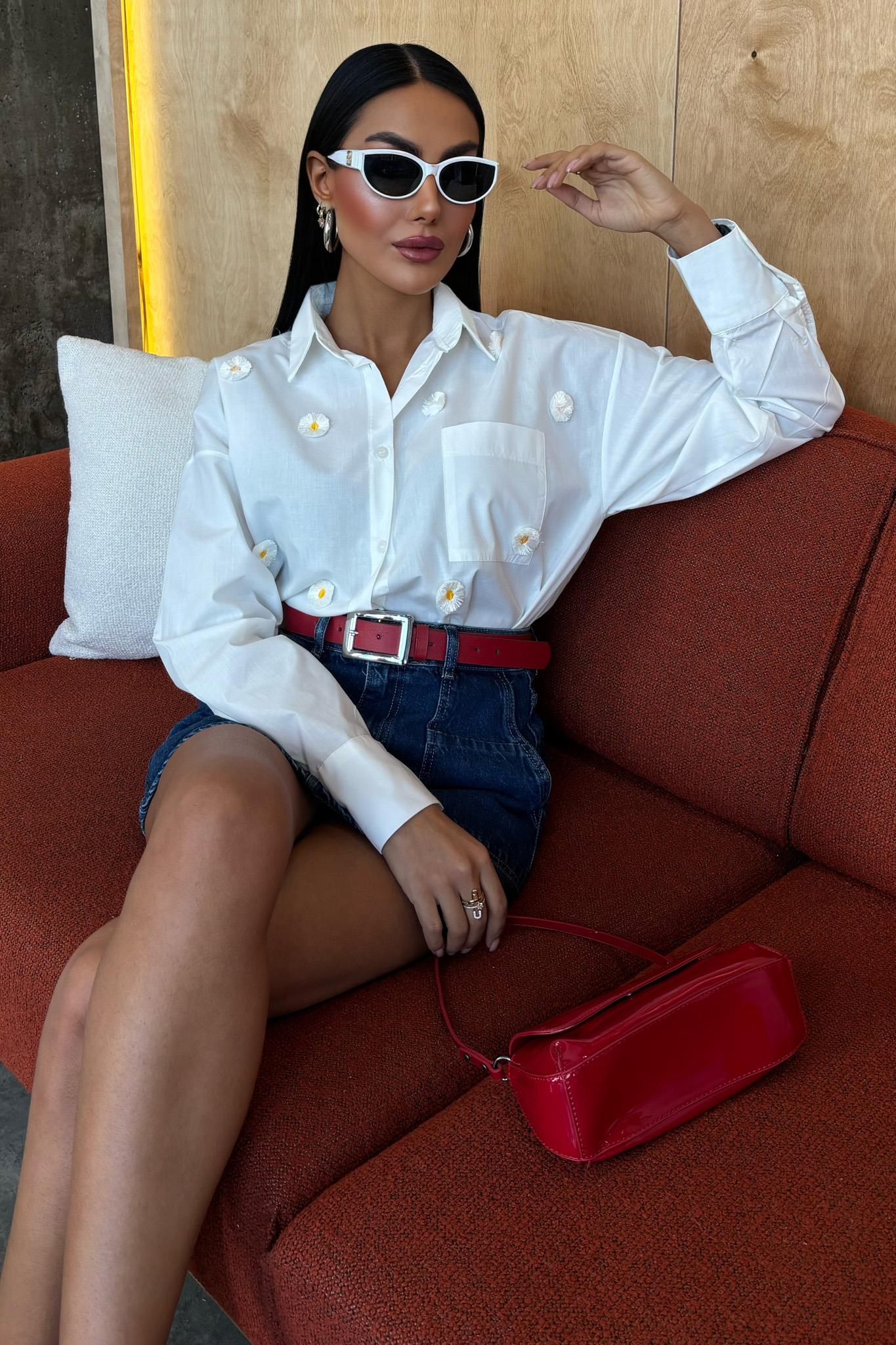 S4Y3389Alicia Papatya Nakışlı Gömlek 3389-08