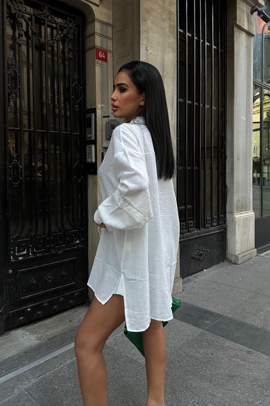 S3Y3252Alina Kol Cut Out Keten Gömlek 3252-08
