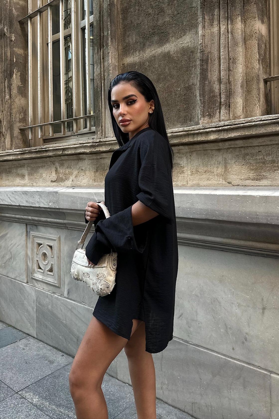 S3Y3252Alina Kol Cut Out Keten Gömlek 3252-08
