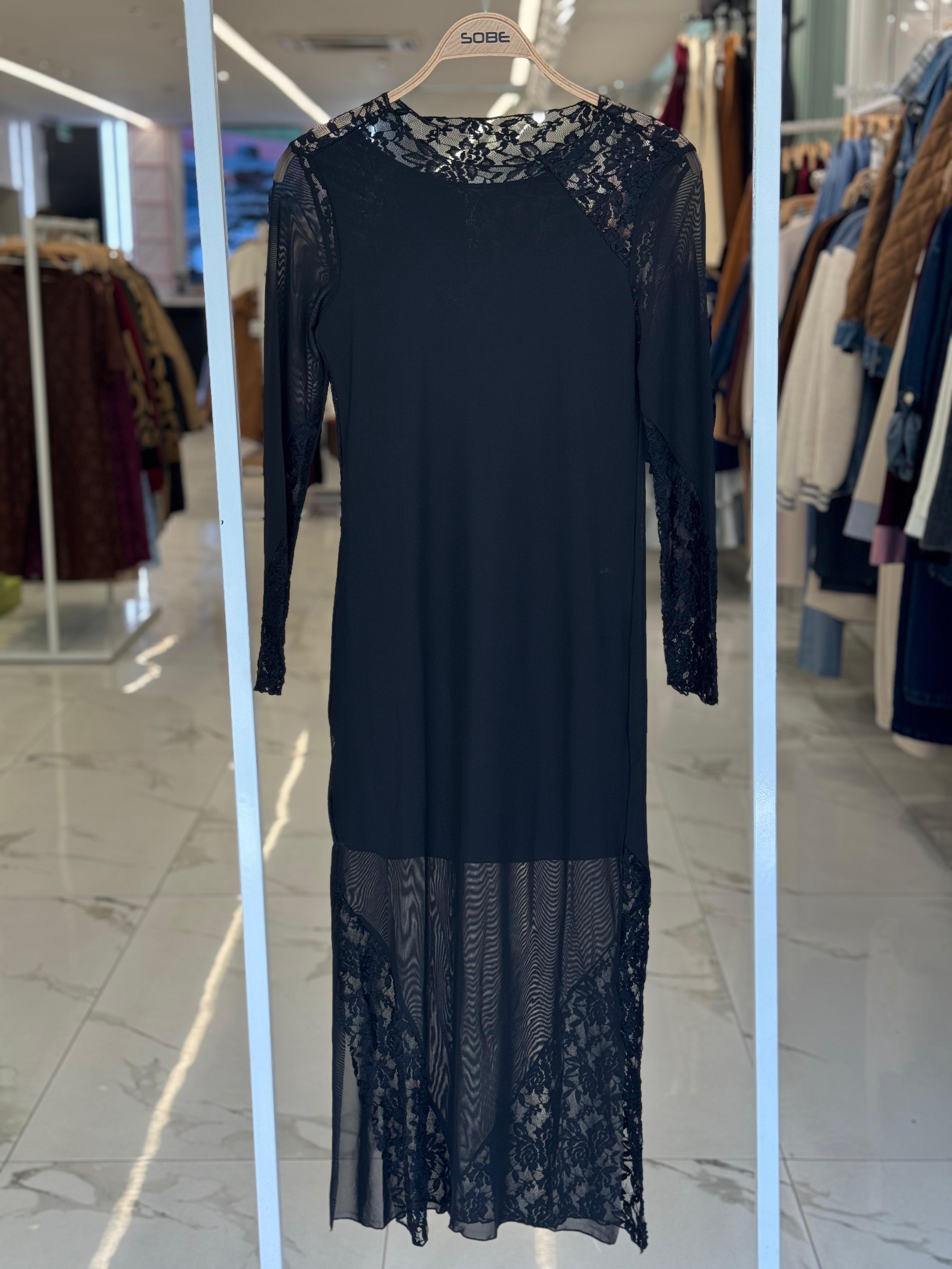 S4Y2659Almond Dantel Detaylı Tül Elbise 2659-8