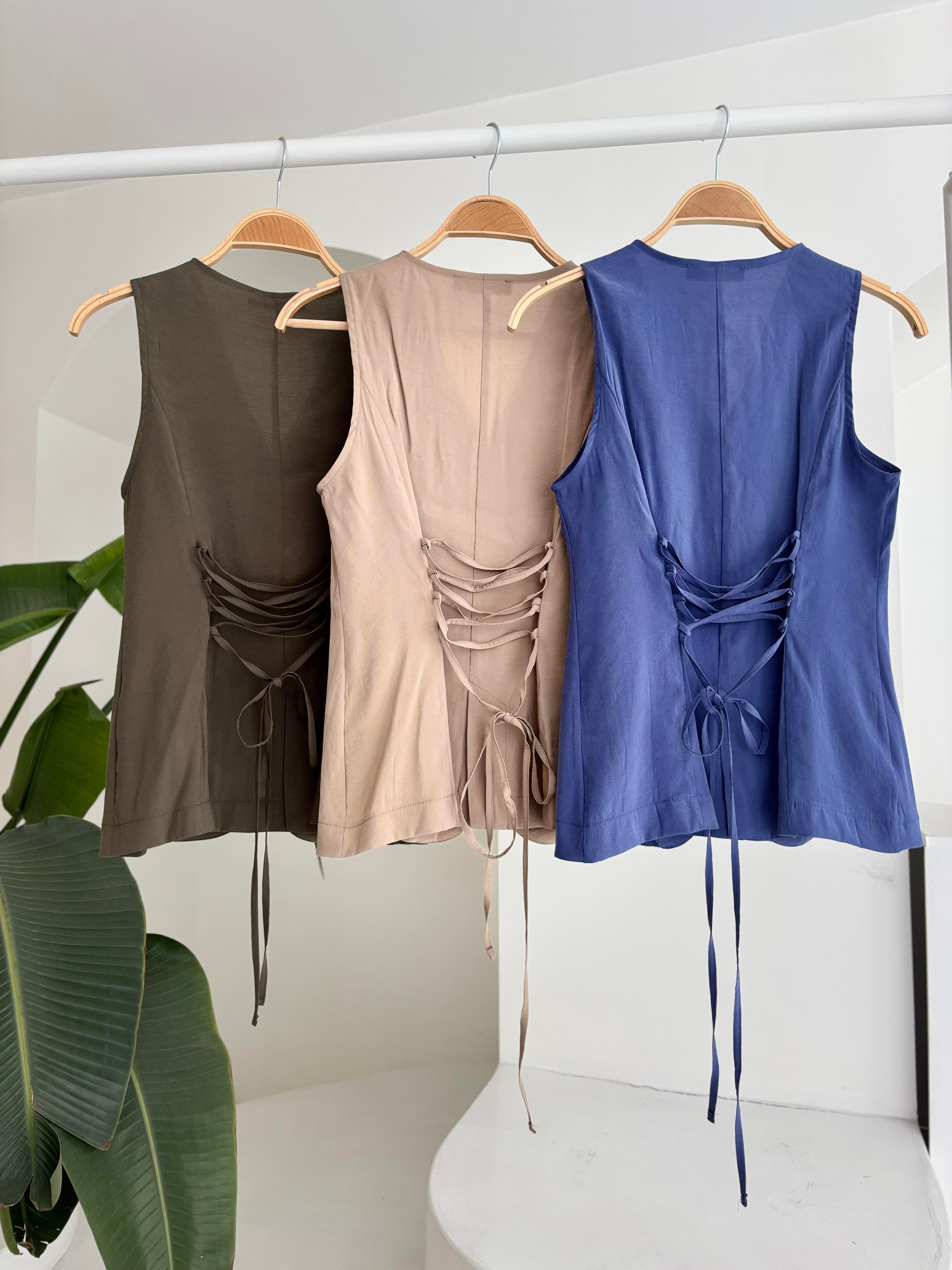 S5Y10202Arkası Bağcıklı Yelek Plazza Pantolon Modal Takım 10202-08