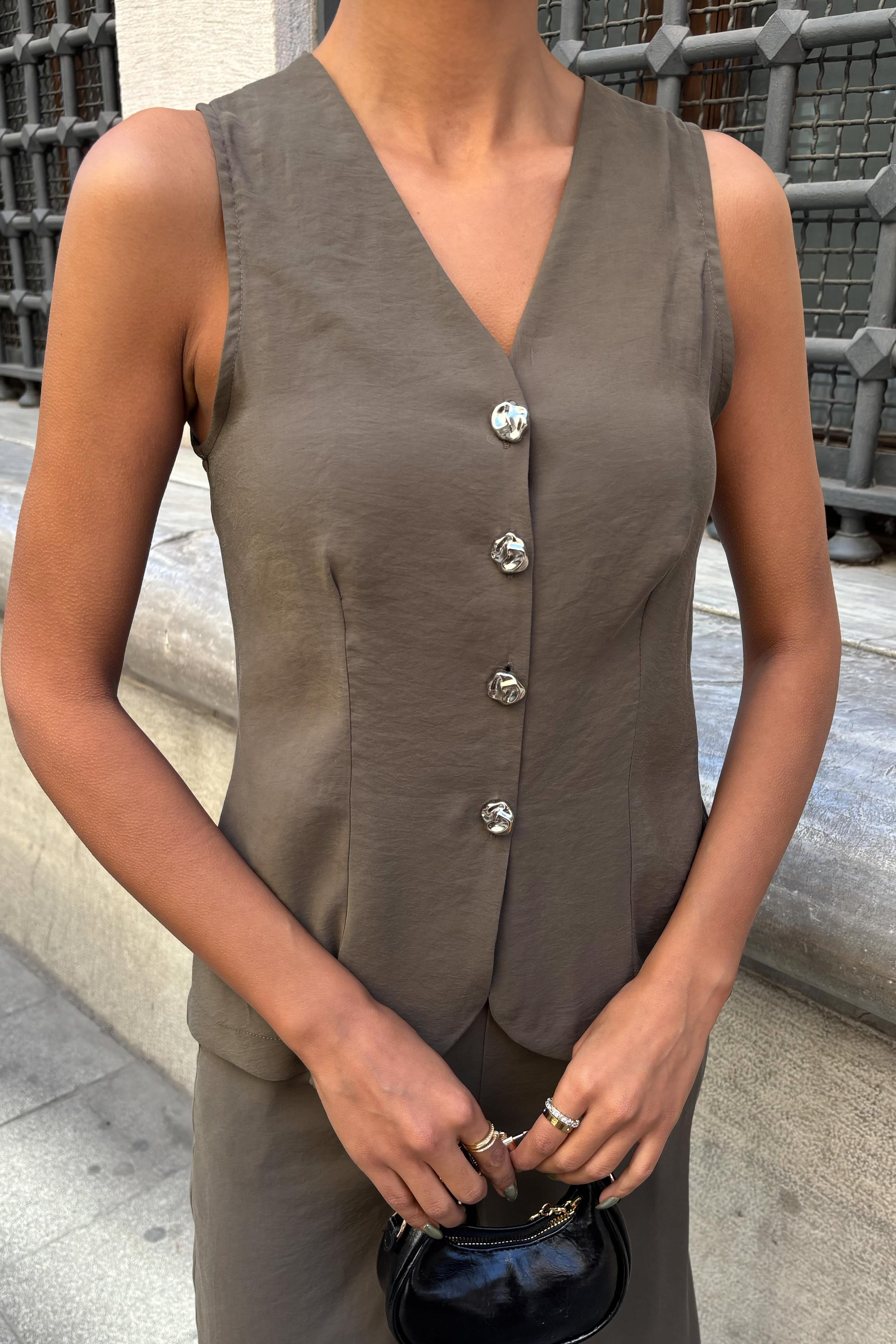 S5Y10202Arkası Bağcıklı Yelek Plazza Pantolon Modal Takım 10202-08