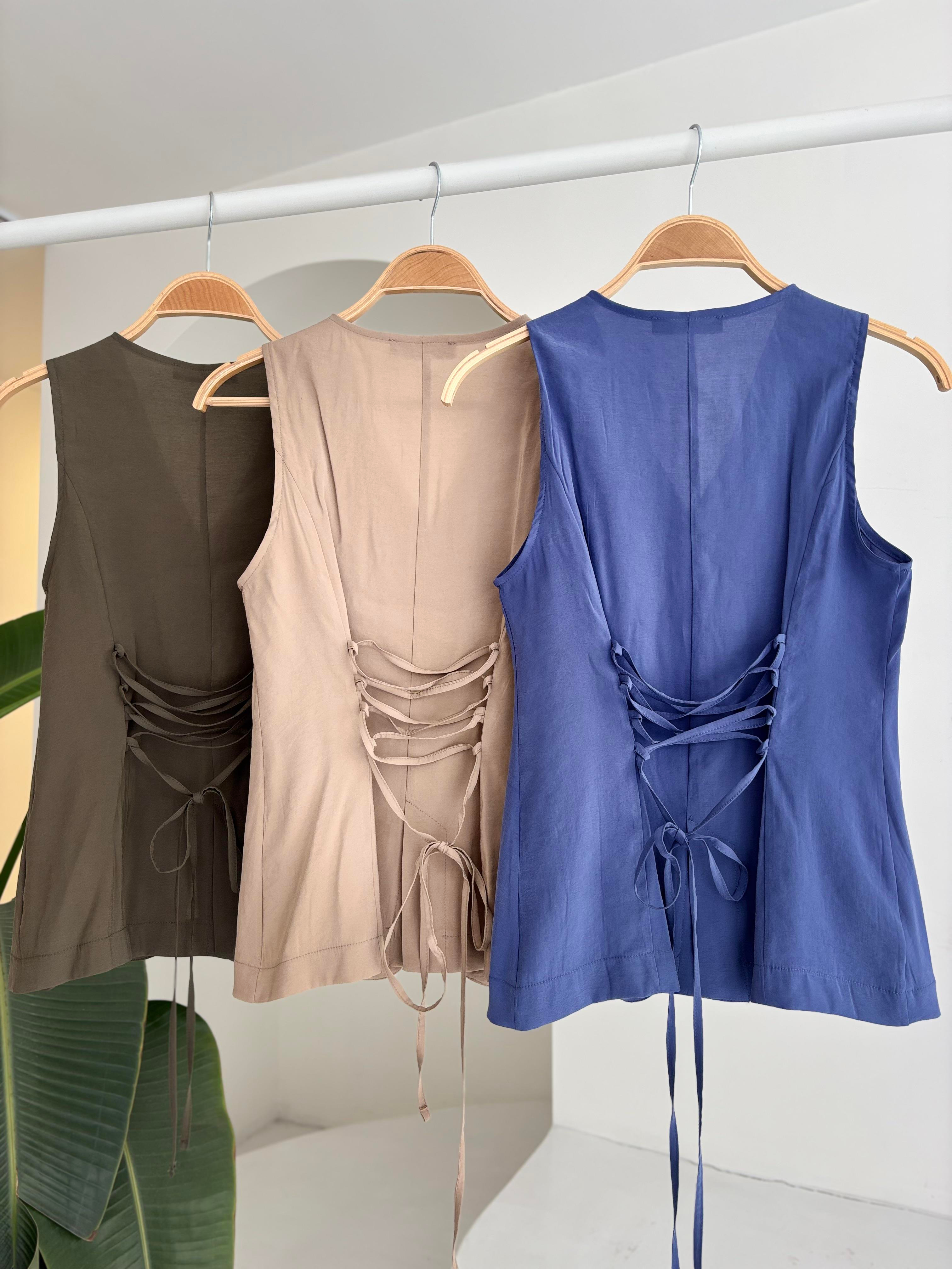 S5Y10202Arkası Bağcıklı Yelek Plazza Pantolon Modal Takım 10202-08