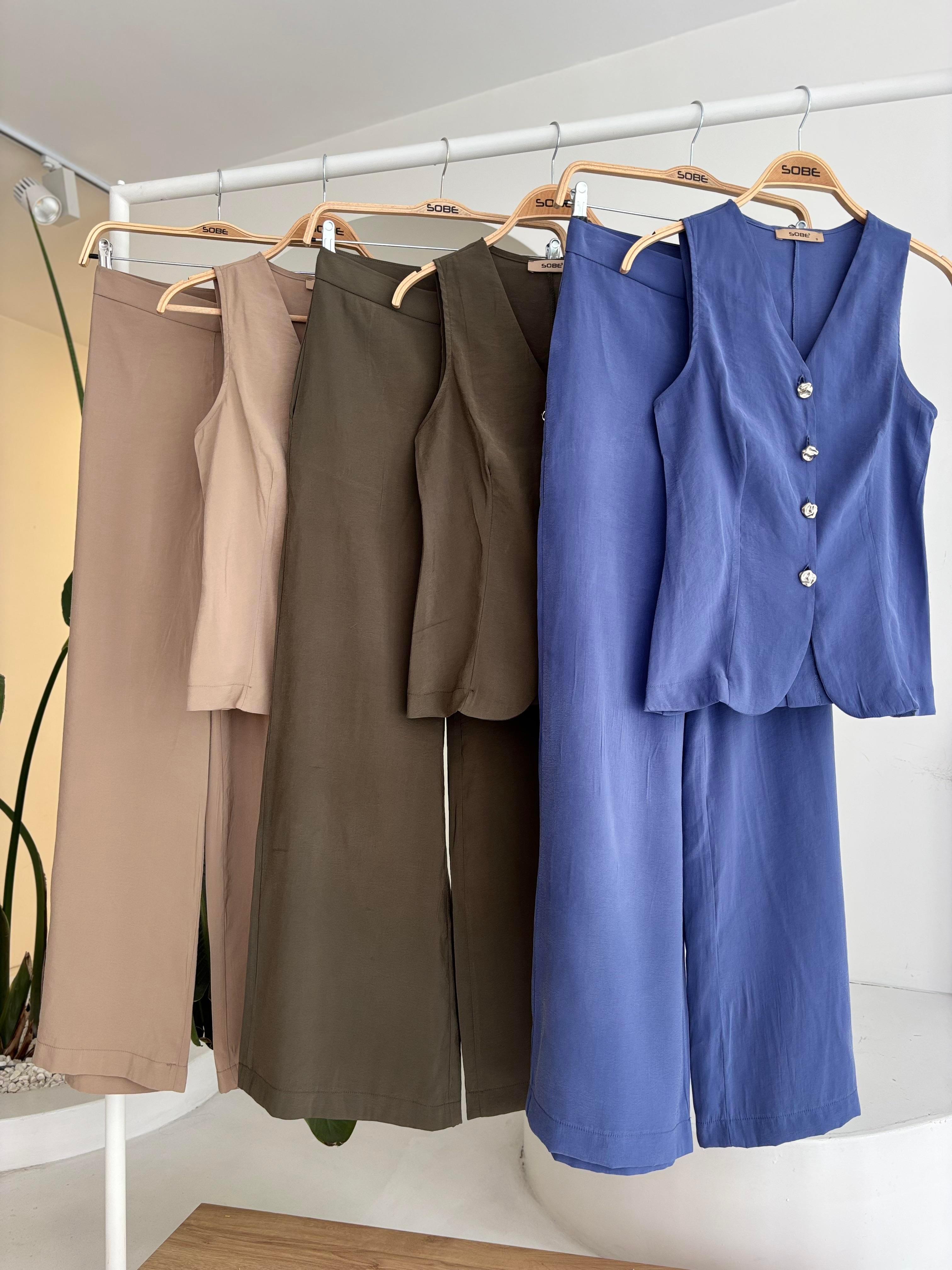 S5Y10202Arkası Bağcıklı Yelek Plazza Pantolon Modal Takım 10202-08