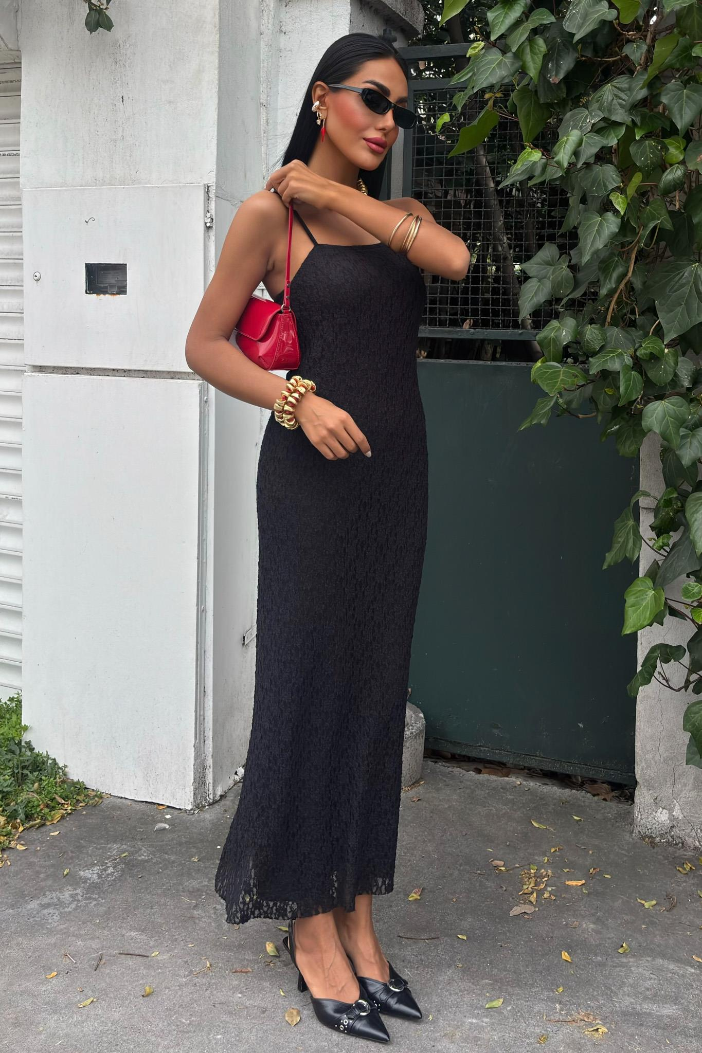 S5Y2879Askıları Ayarlanabilir Örme Dantel Elbise 2879