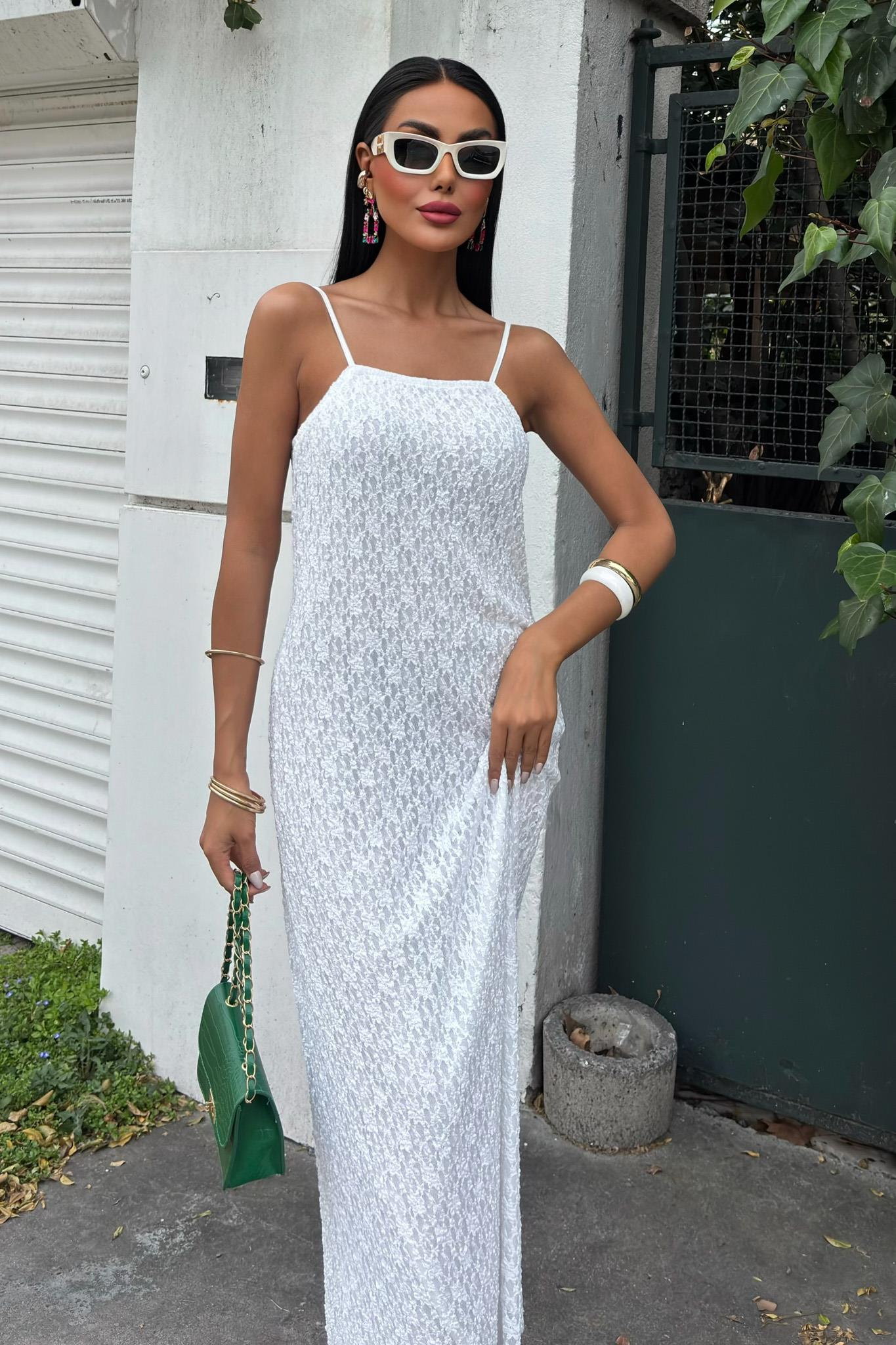 S5Y2879Askıları Ayarlanabilir Örme Dantel Elbise 2879