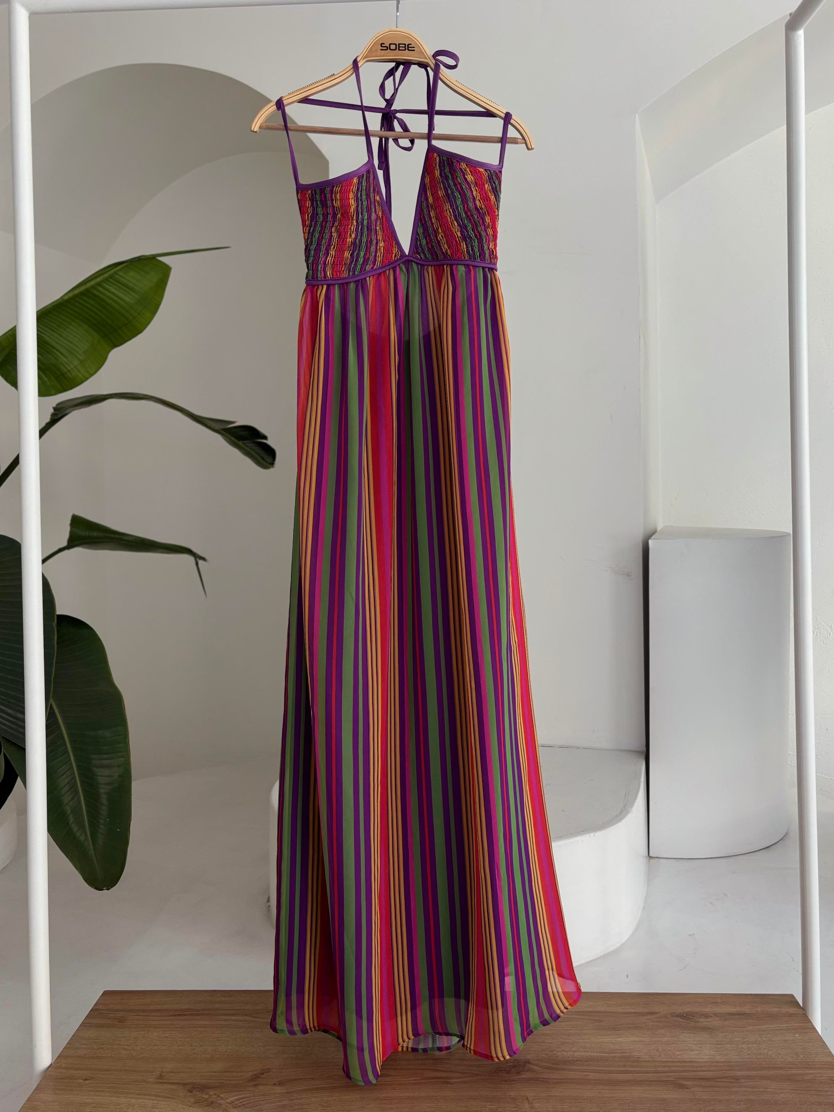 S5Y2748Strappy Pleated Detailed Colorful Maxi Dress 2748