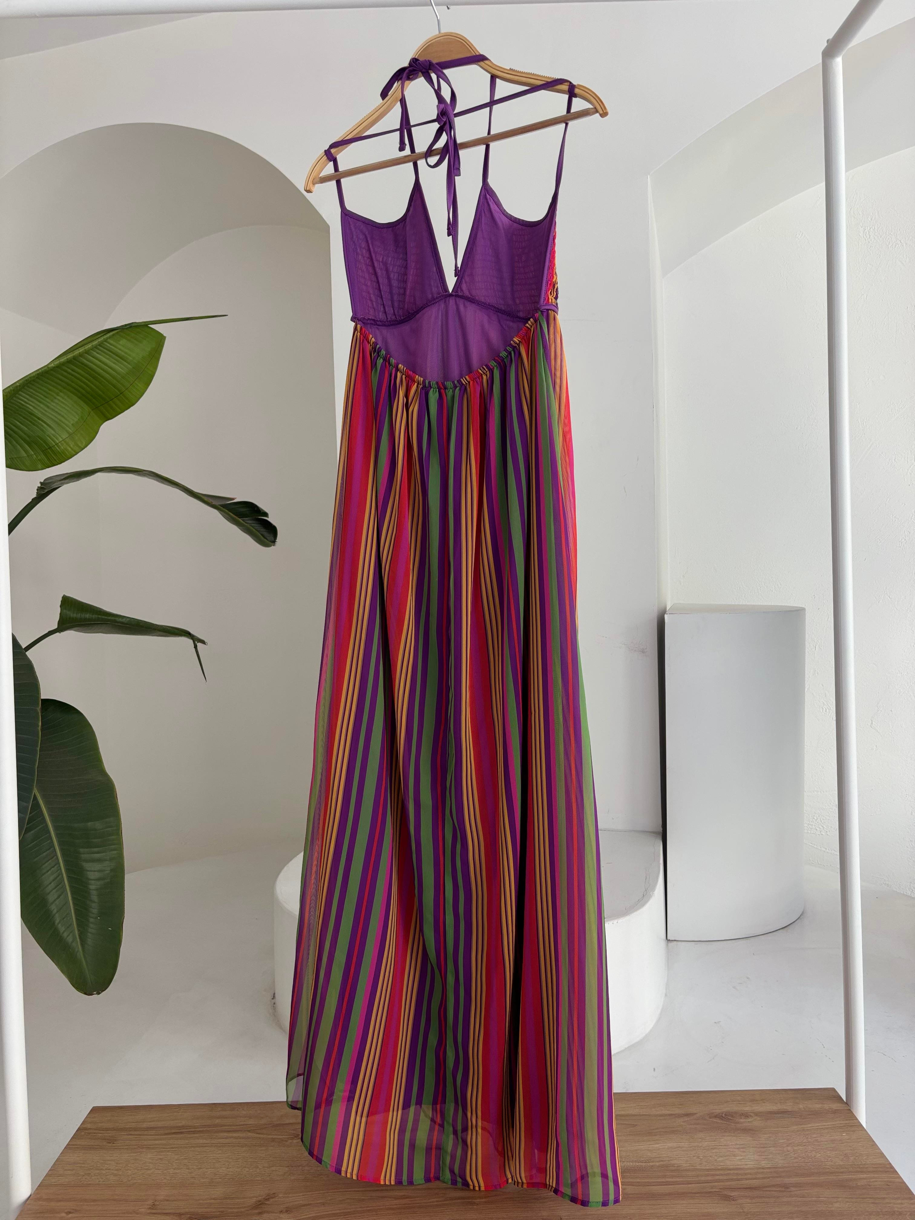 S5Y2748Strappy Pleated Detailed Colorful Maxi Dress 2748