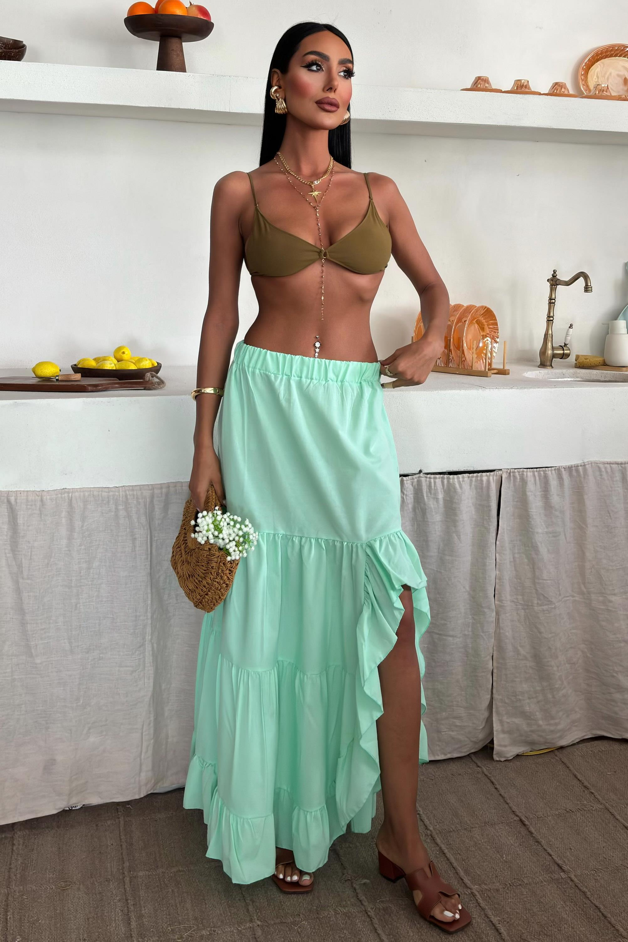S4Y4037Audrey Fıfrlı Yırtmaç Detay Etek 4037