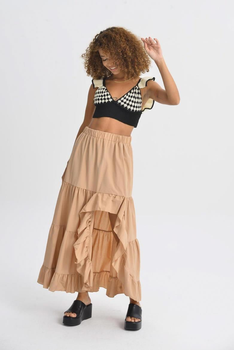 S4Y4037Audrey Fıfrlı Yırtmaç Detay Etek 4037
