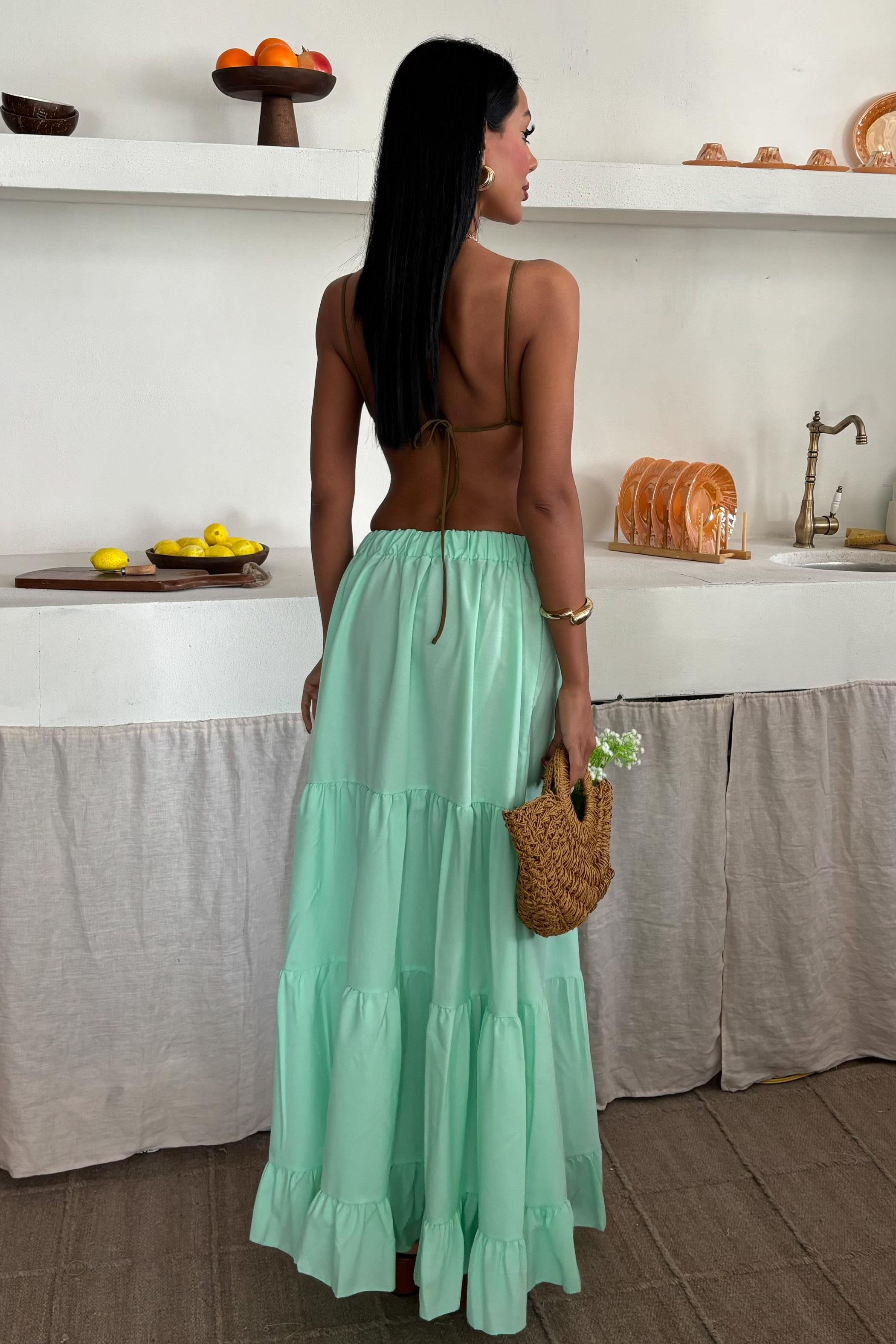 S4Y4037Audrey Fıfrlı Yırtmaç Detay Etek 4037