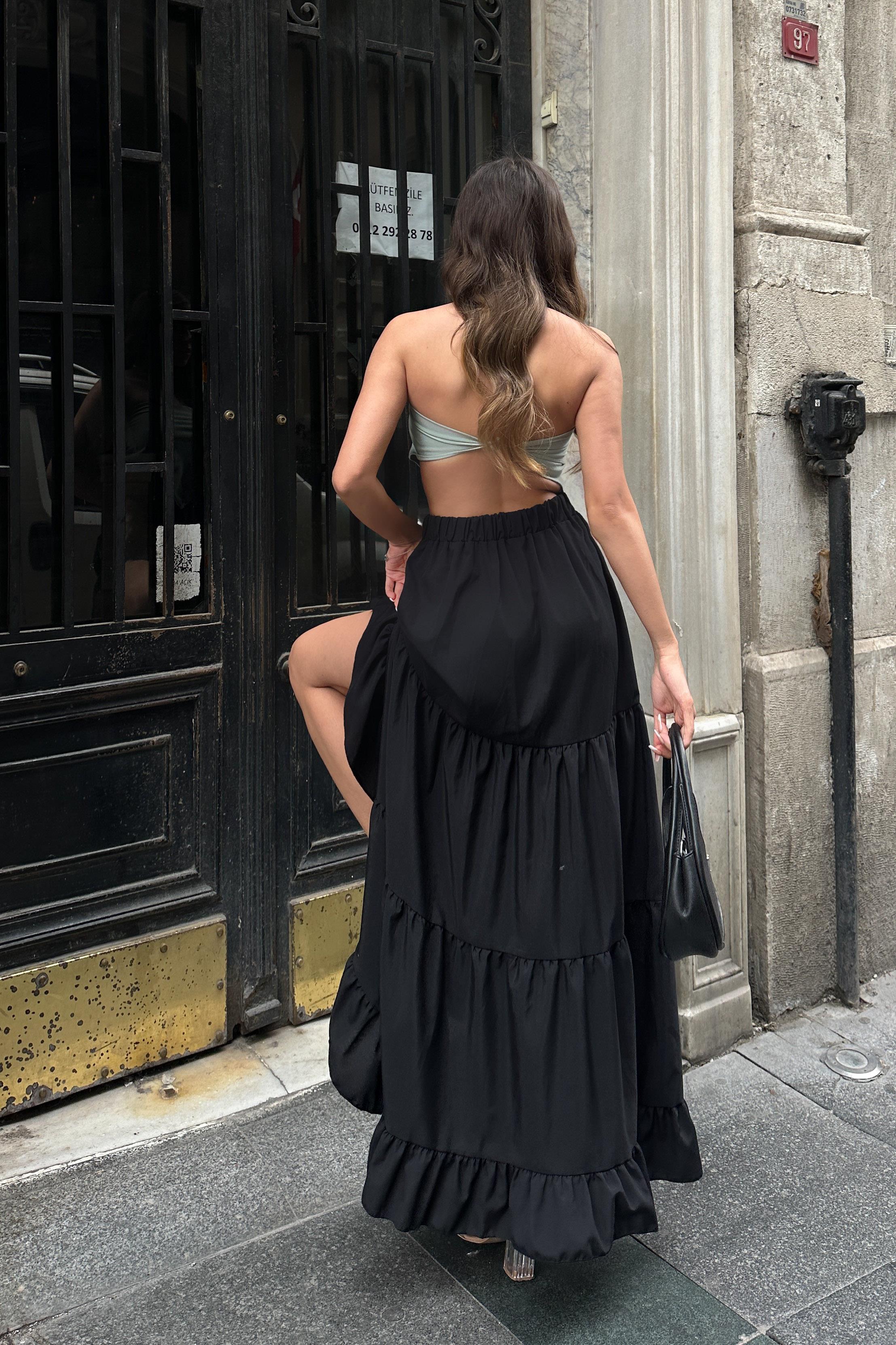 S4Y4037Audrey Fıfrlı Yırtmaç Detay Etek 4037