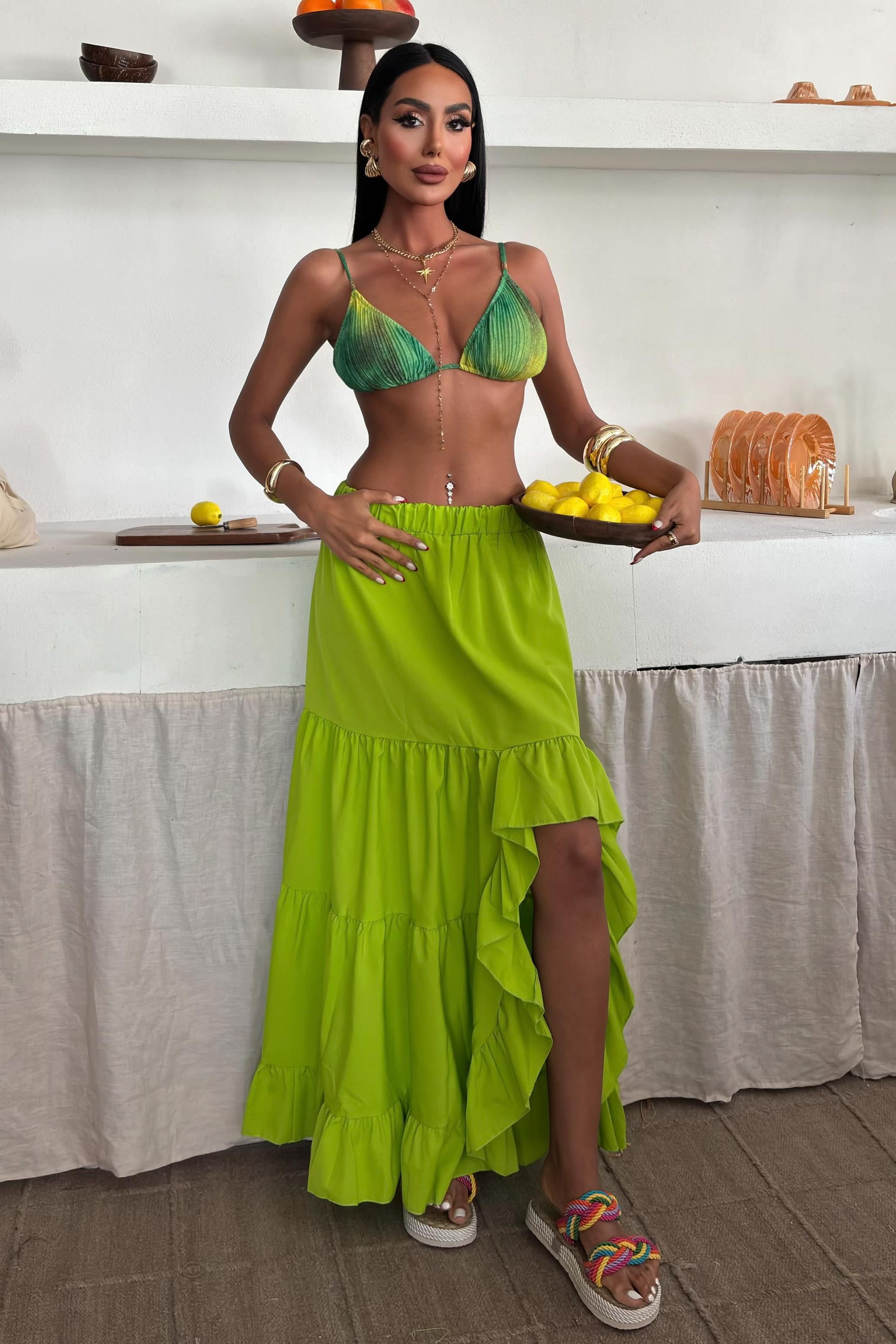 S4Y4037Audrey Fıfrlı Yırtmaç Detay Etek 4037