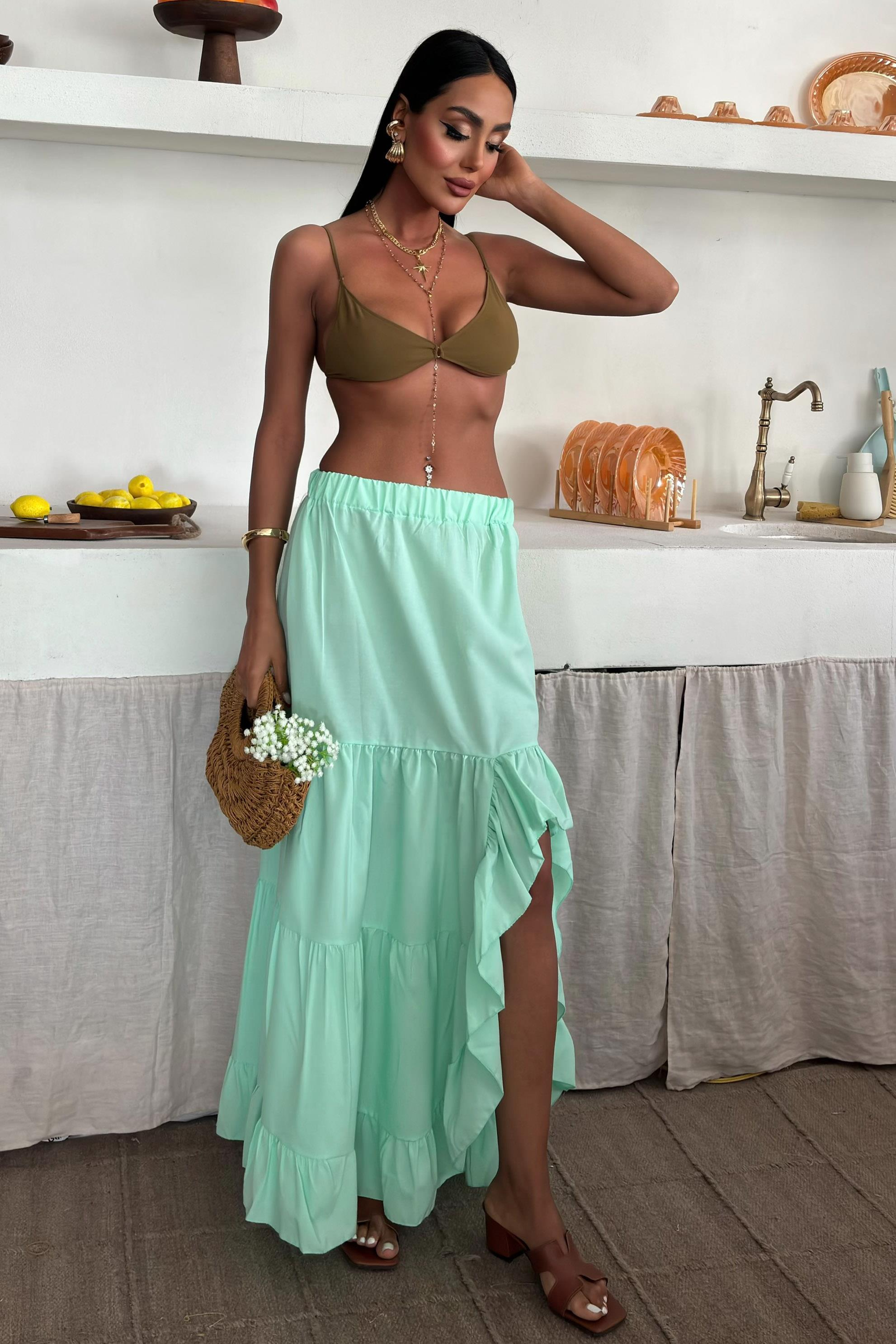 S4Y4037Audrey Fıfrlı Yırtmaç Detay Etek 4037