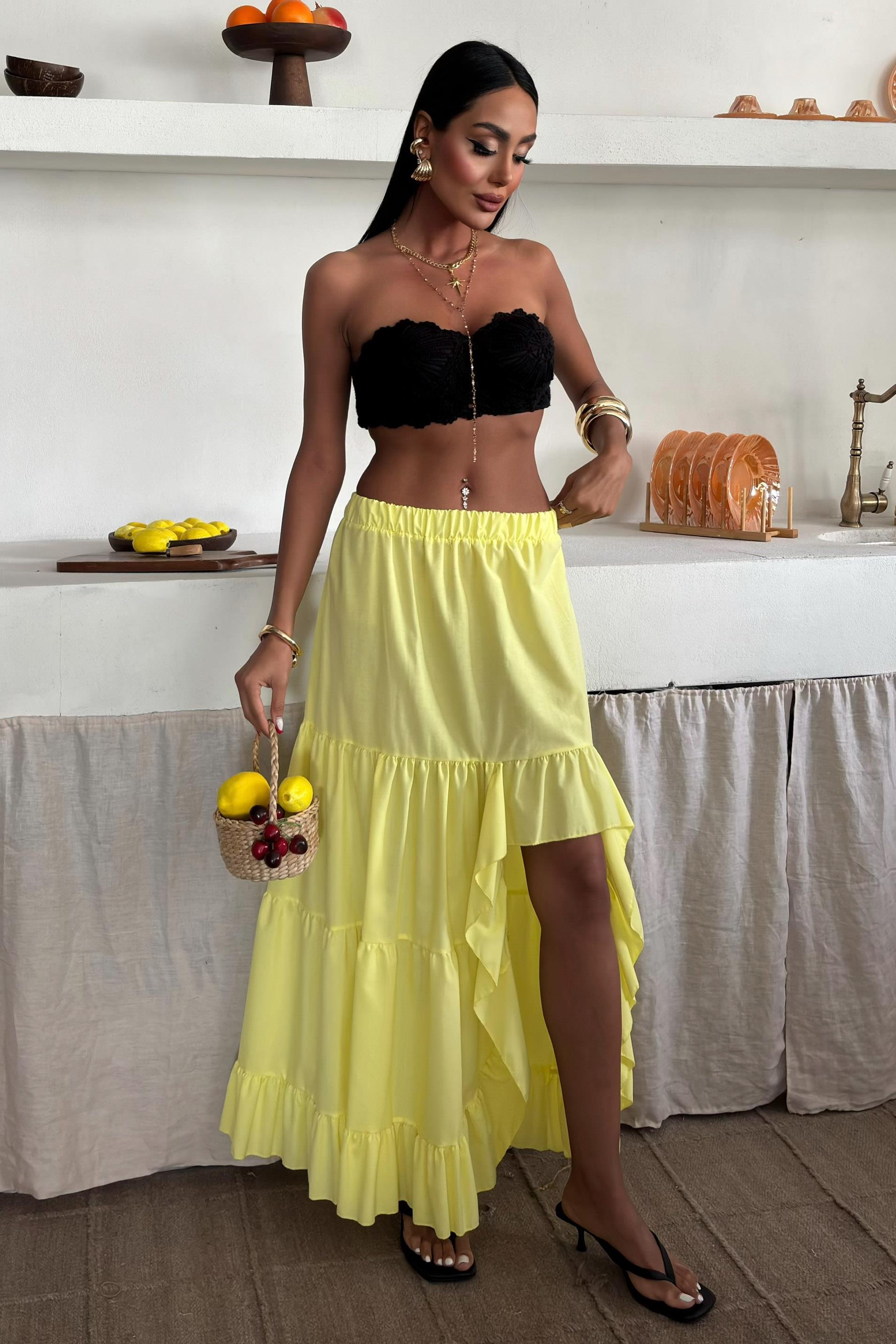 S4Y4037Audrey Fıfrlı Yırtmaç Detay Etek 4037