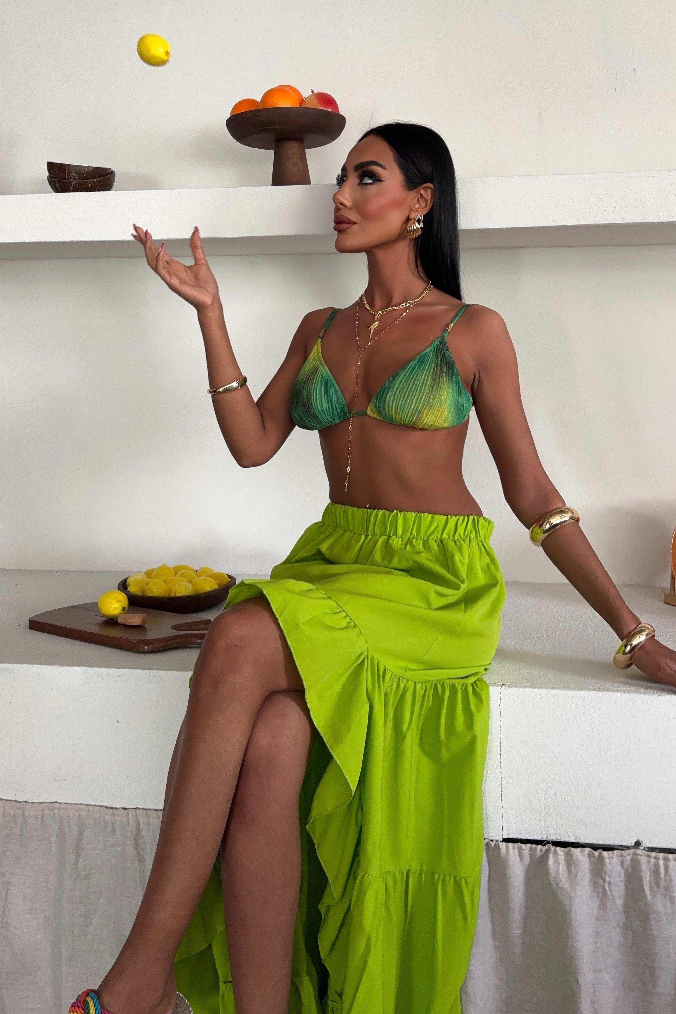 S4Y4037Audrey Fıfrlı Yırtmaç Detay Etek 4037