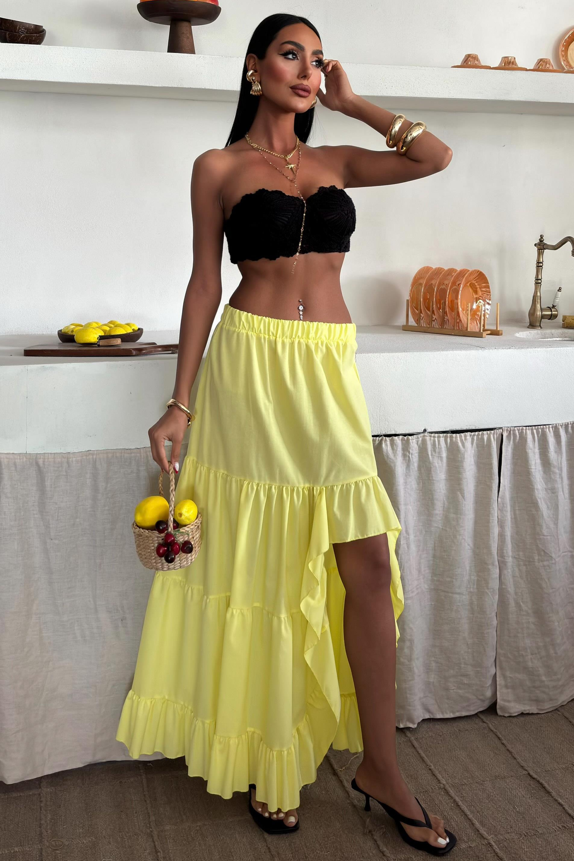 S4Y4037Audrey Fıfrlı Yırtmaç Detay Etek 4037