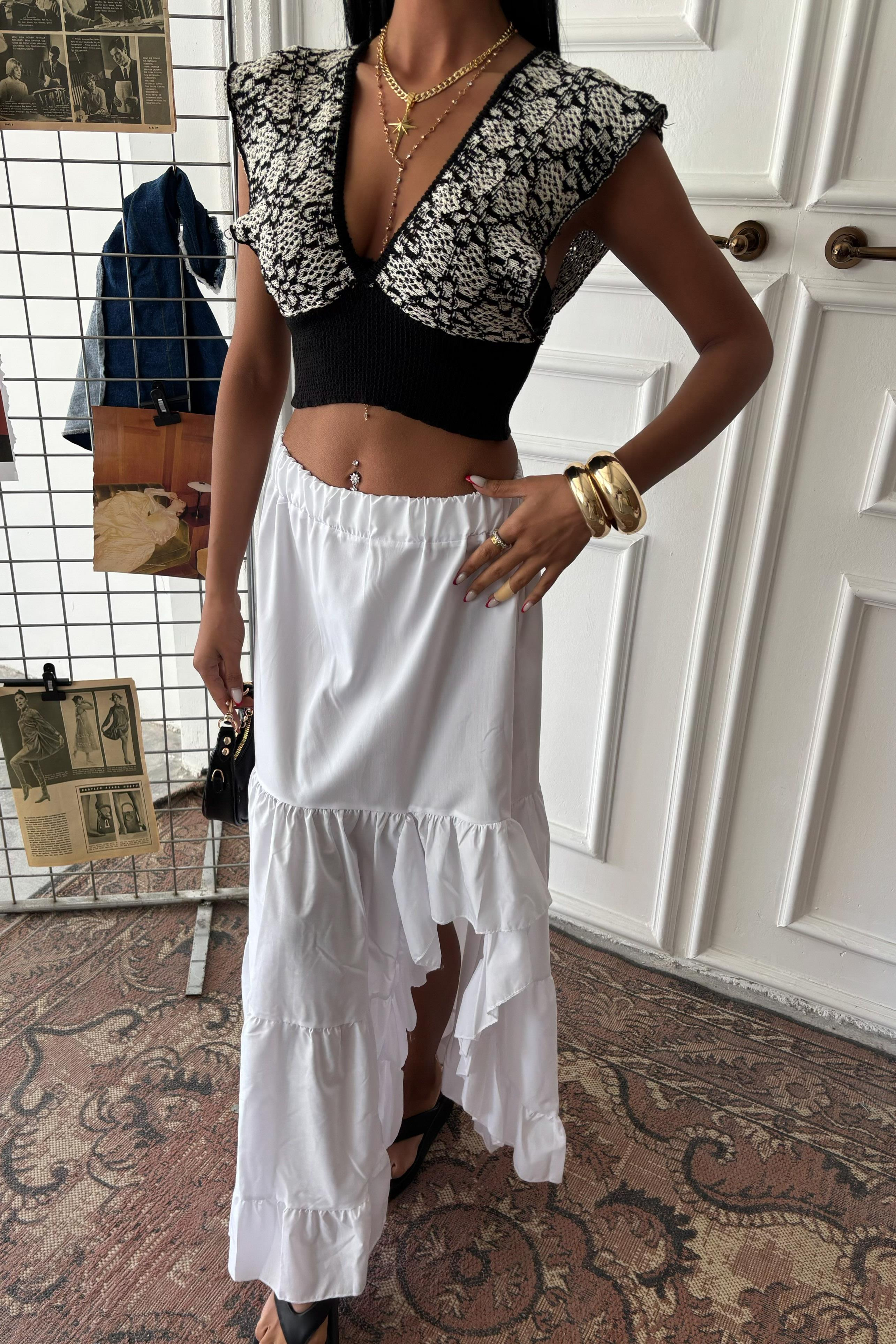 S4Y4037Audrey Fıfrlı Yırtmaç Detay Etek 4037