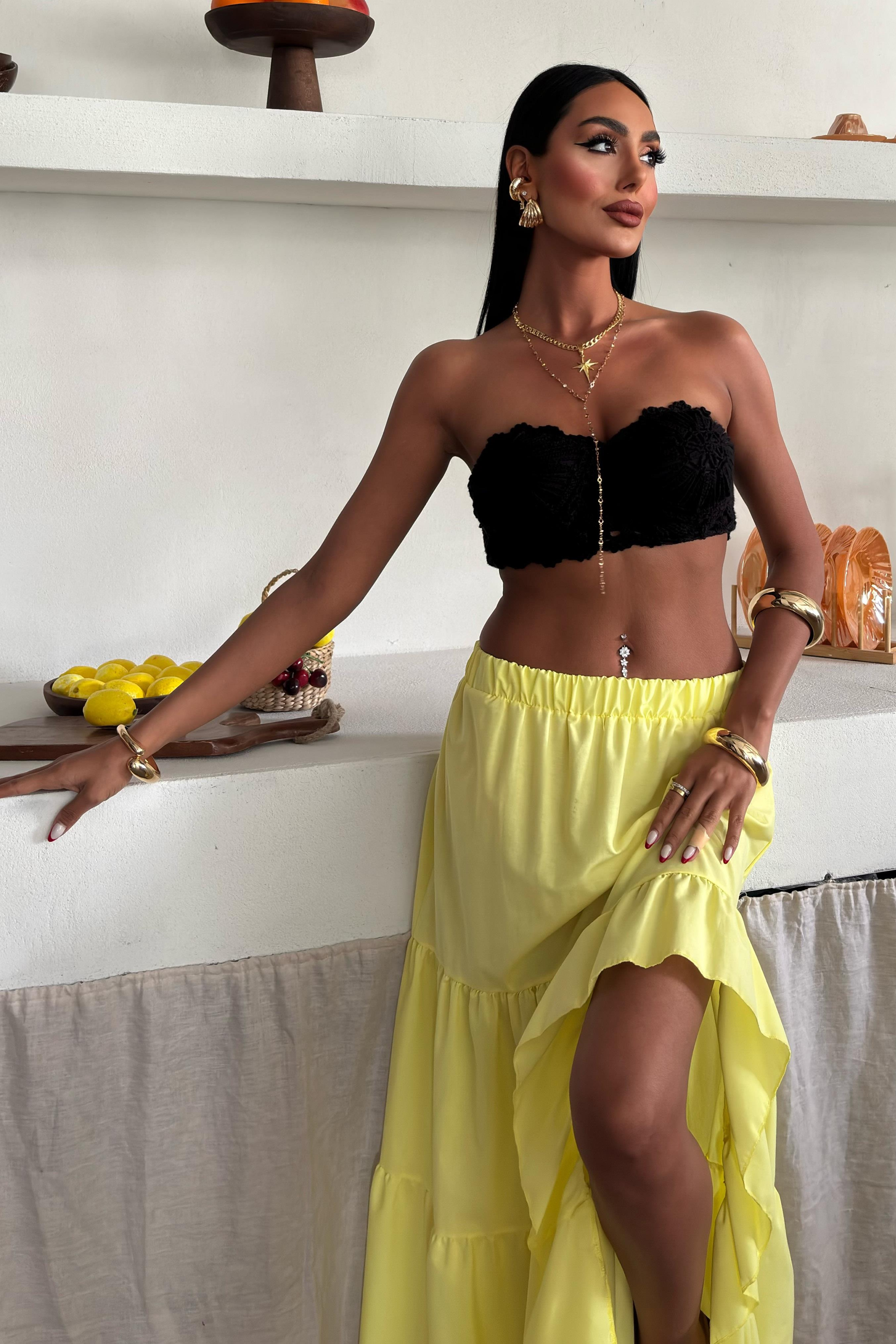 S4Y4037Audrey Fıfrlı Yırtmaç Detay Etek 4037