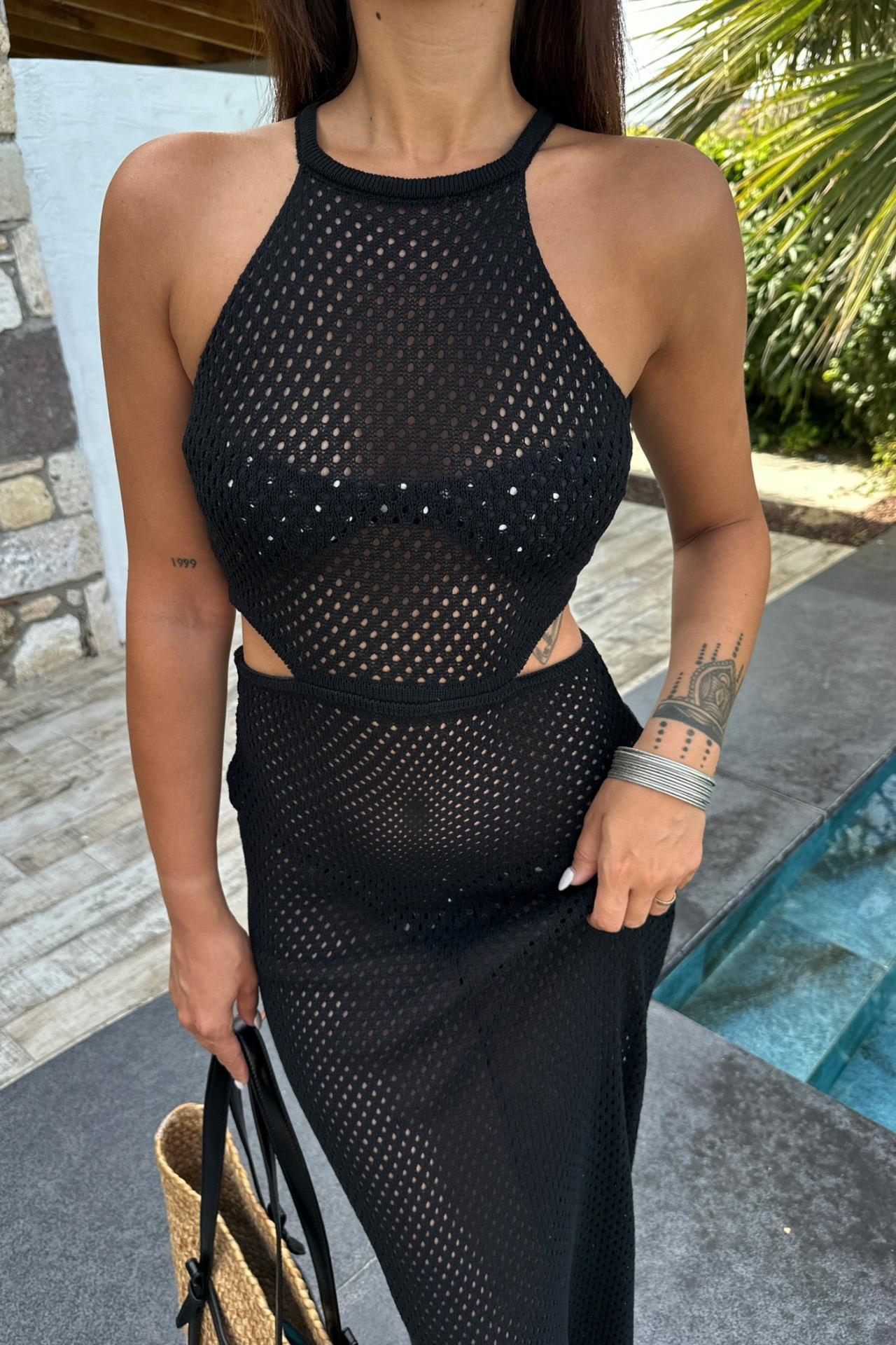 S4Y2767Aurelie Ajurlu Cut Out Elbise 2767