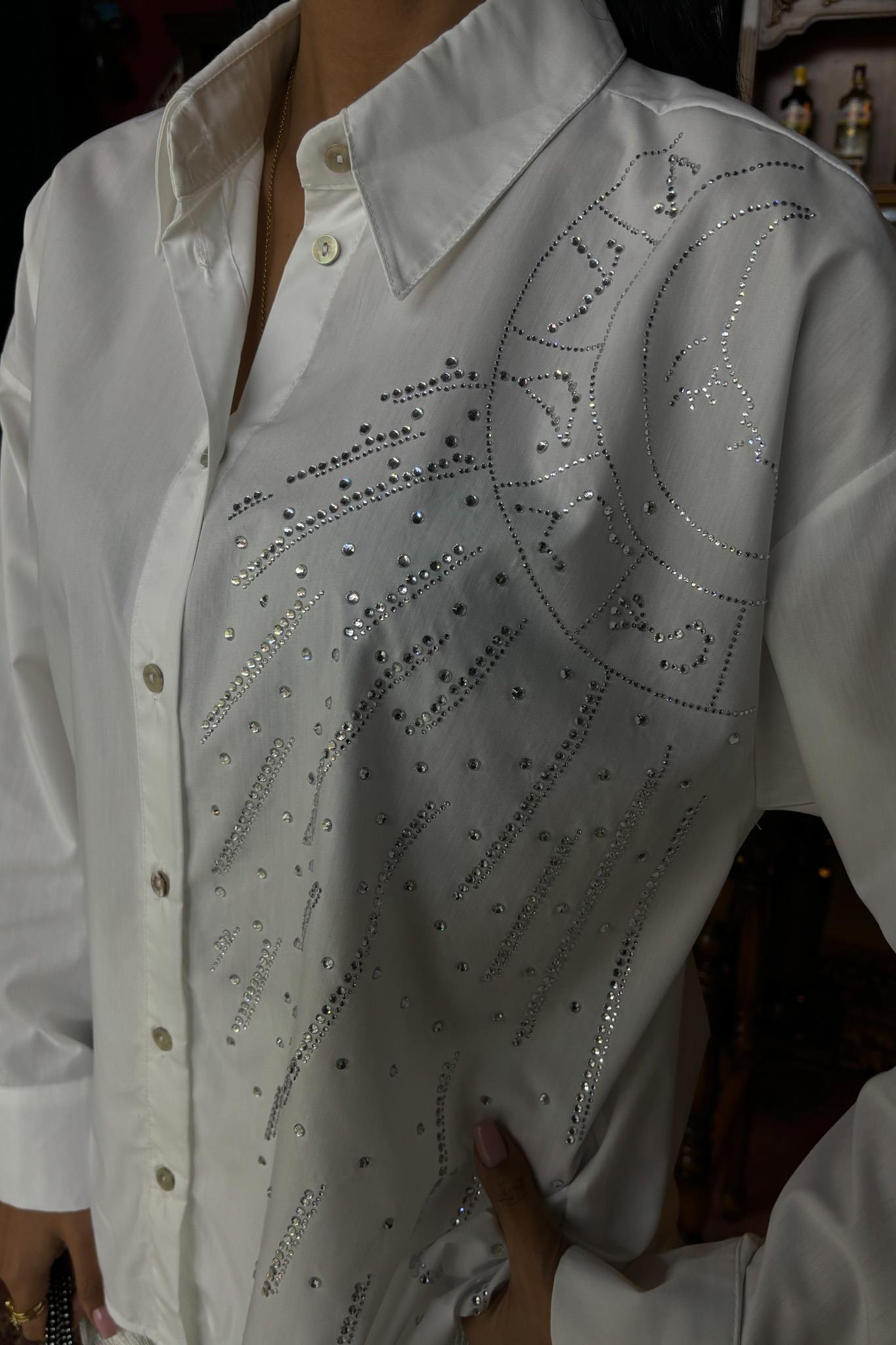 S5Y3440Ay Figürlü Taş İşlemeli Poplin Gömlek 3440