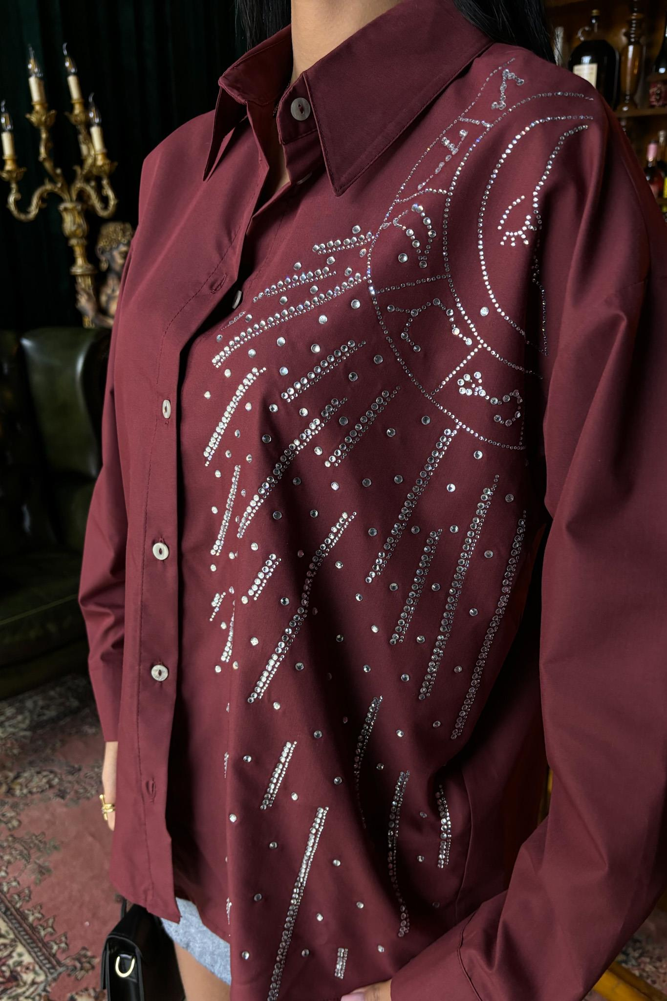 S5Y3440Ay Figürlü Taş İşlemeli Poplin Gömlek 3440