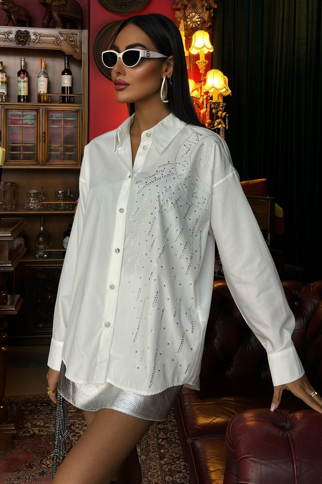 S5Y3440Ay Figürlü Taş İşlemeli Poplin Gömlek 3440
