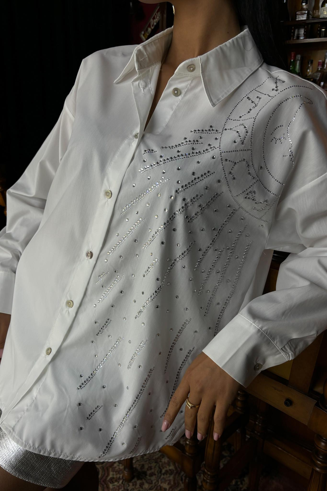 S5Y3440Ay Figürlü Taş İşlemeli Poplin Gömlek 3440