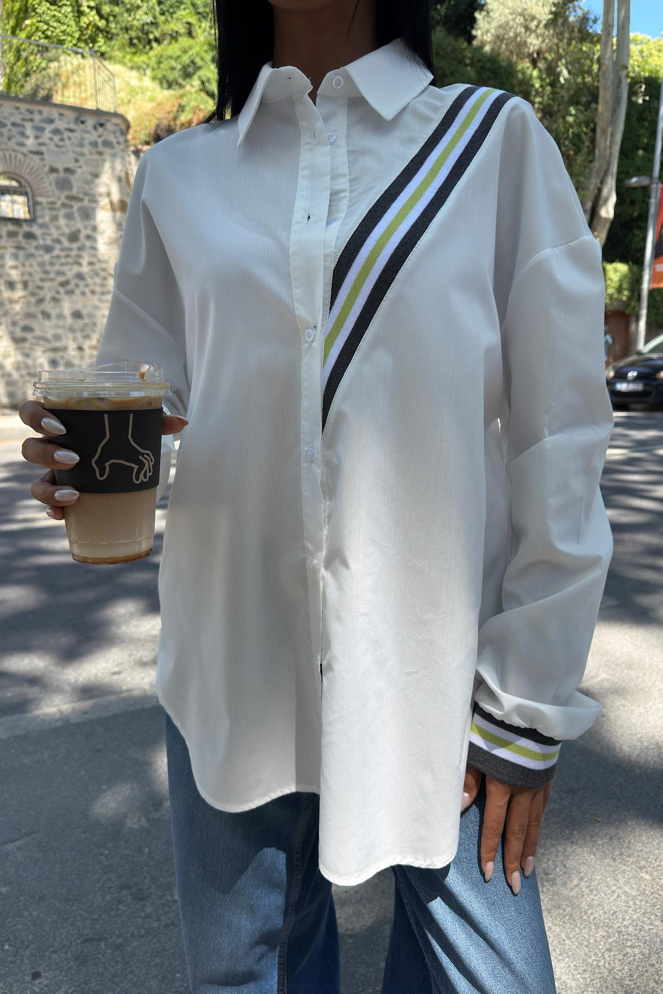 S5Y3436Bant Detaylı Oversize Poplin Gömlek 3436