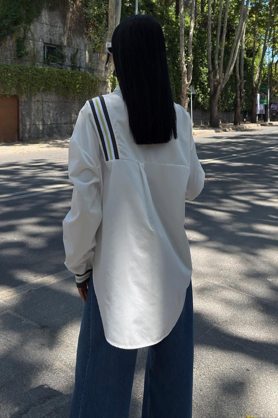 S5Y3436Bant Detaylı Oversize Poplin Gömlek 3436