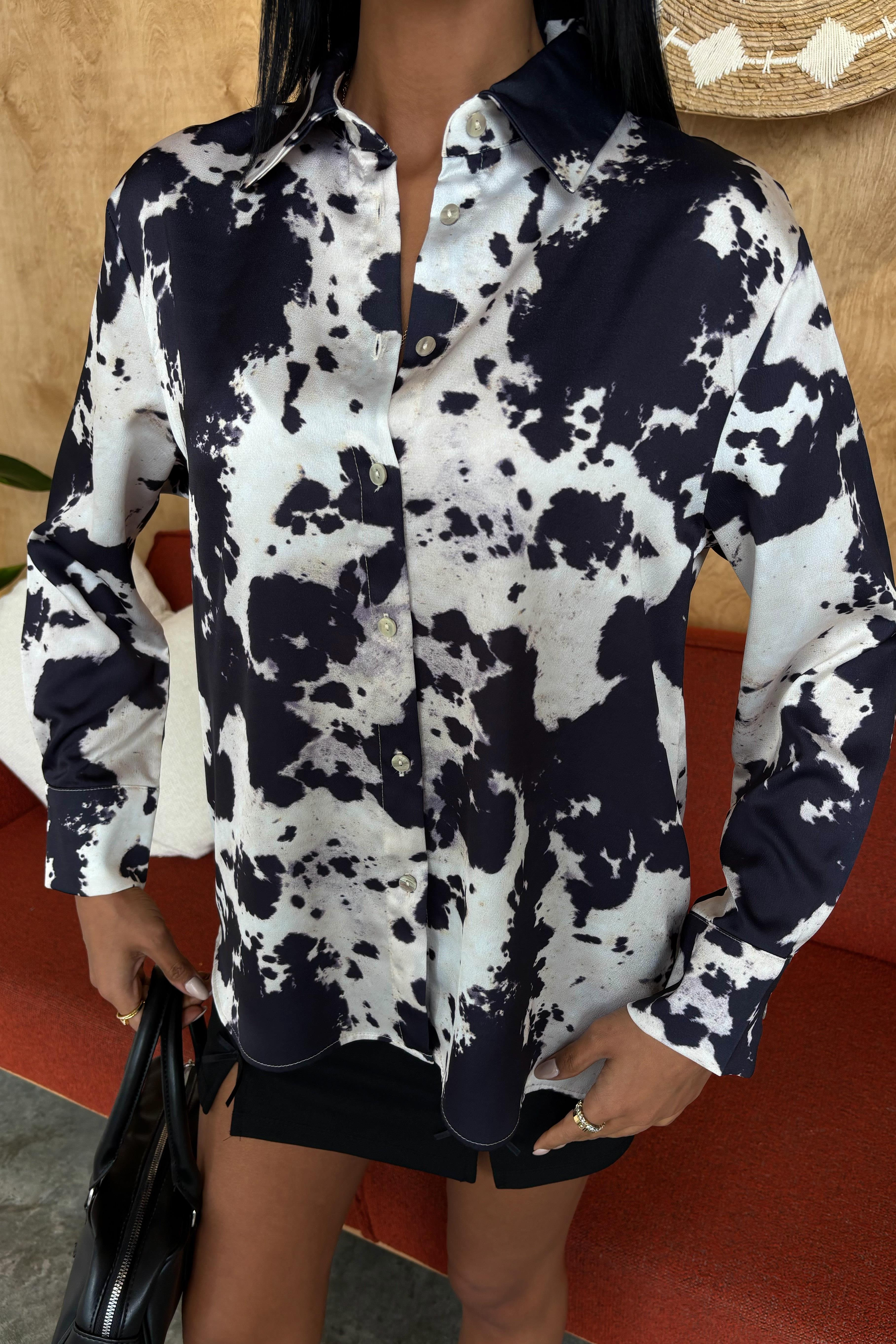 S5Y3467Batik Desenli Chanel Saten Gömlek 3467