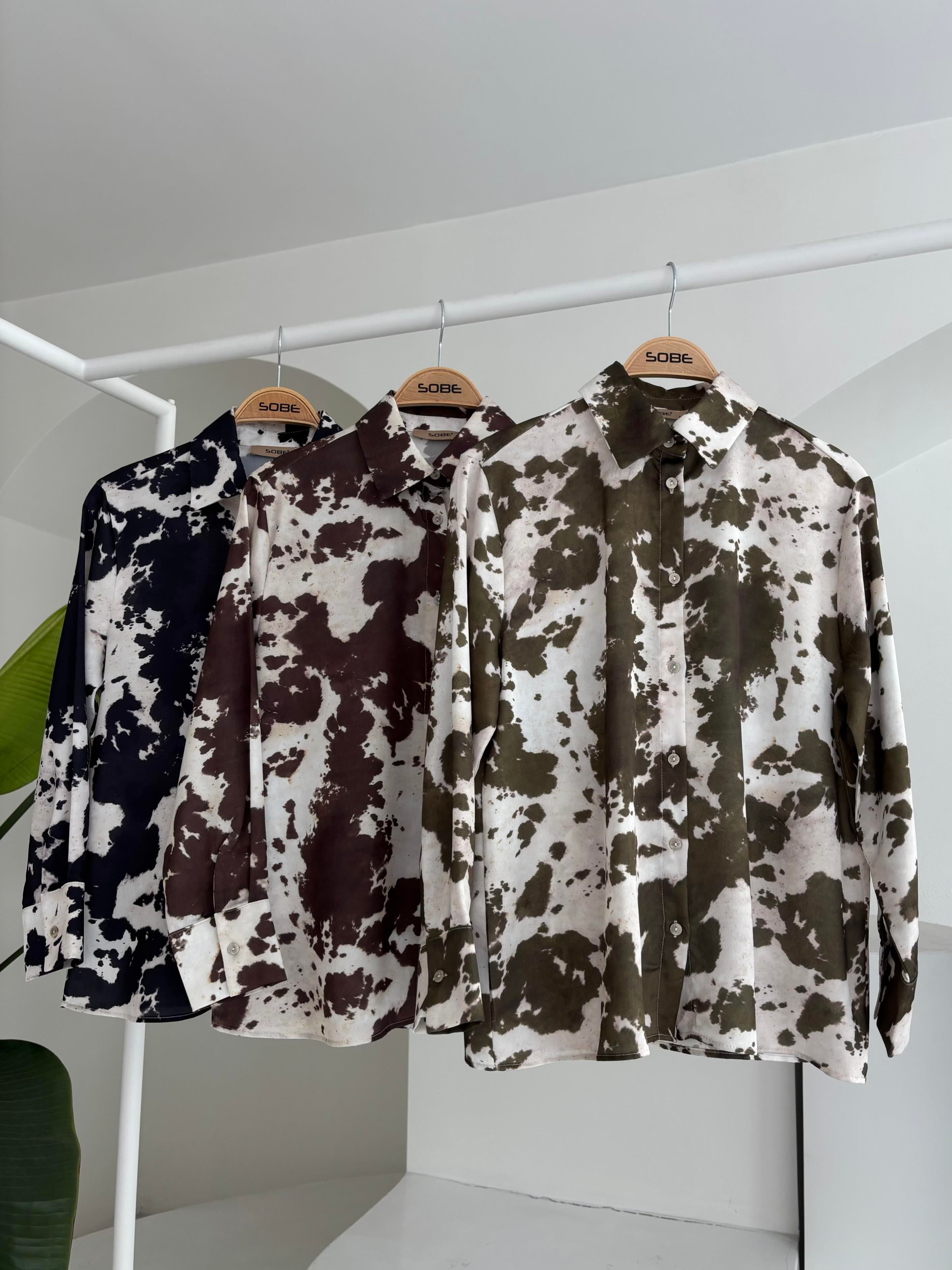 S5Y3467Batik Desenli Chanel Saten Gömlek 3467