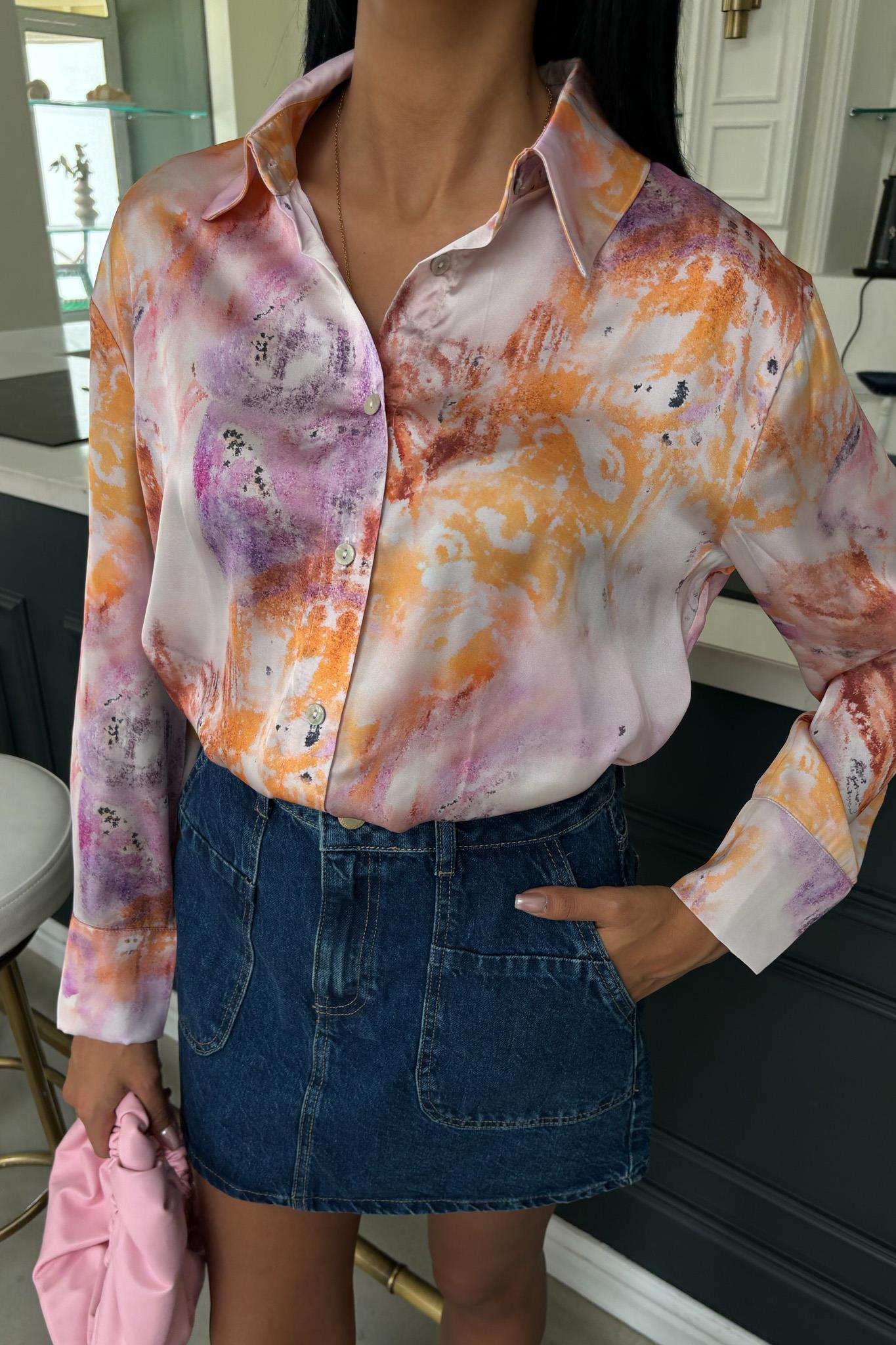 S5Y3409Batik Desenli Saten Gömlek 3409