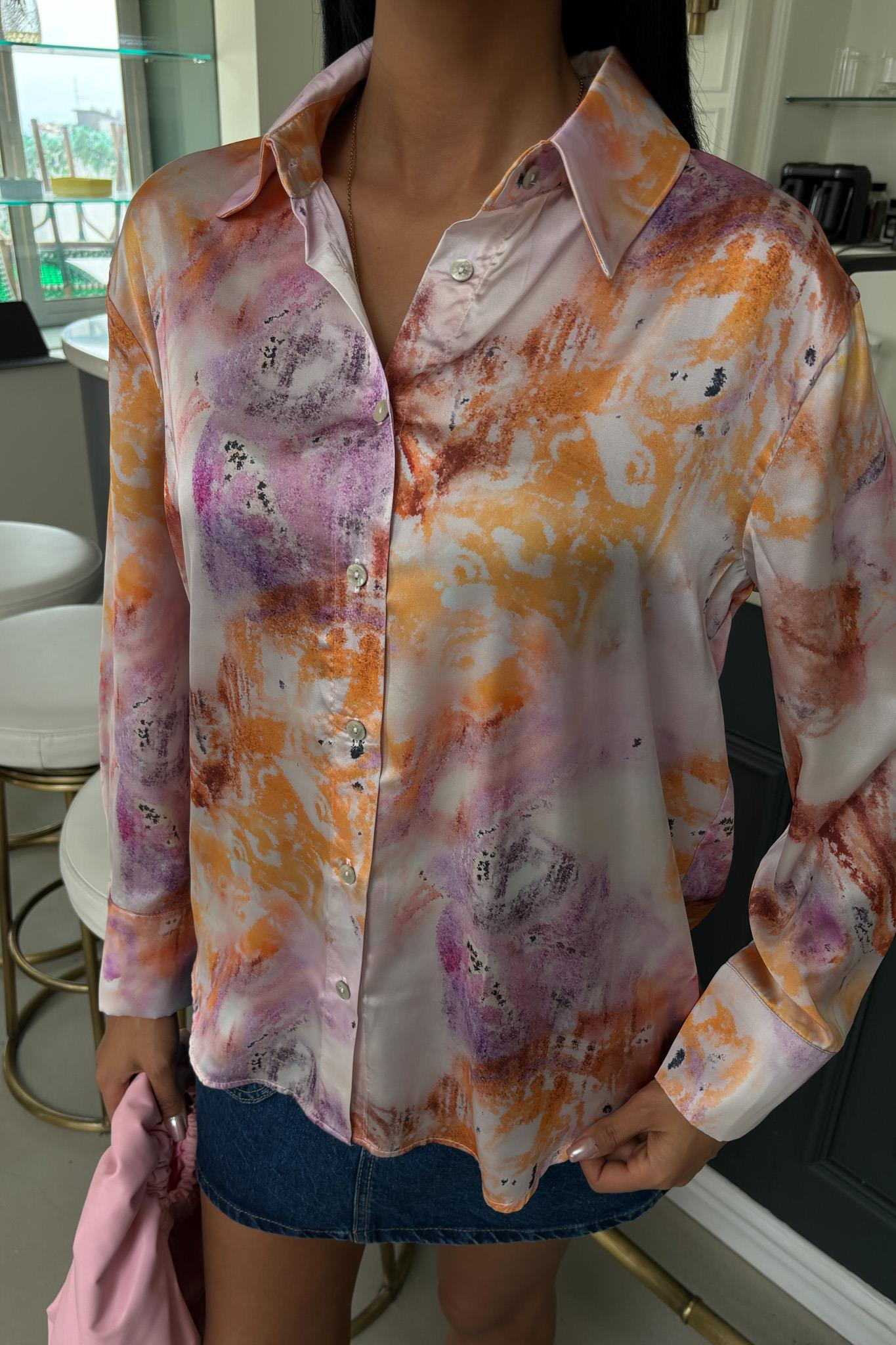 S5Y3409Batik Desenli Saten Gömlek 3409