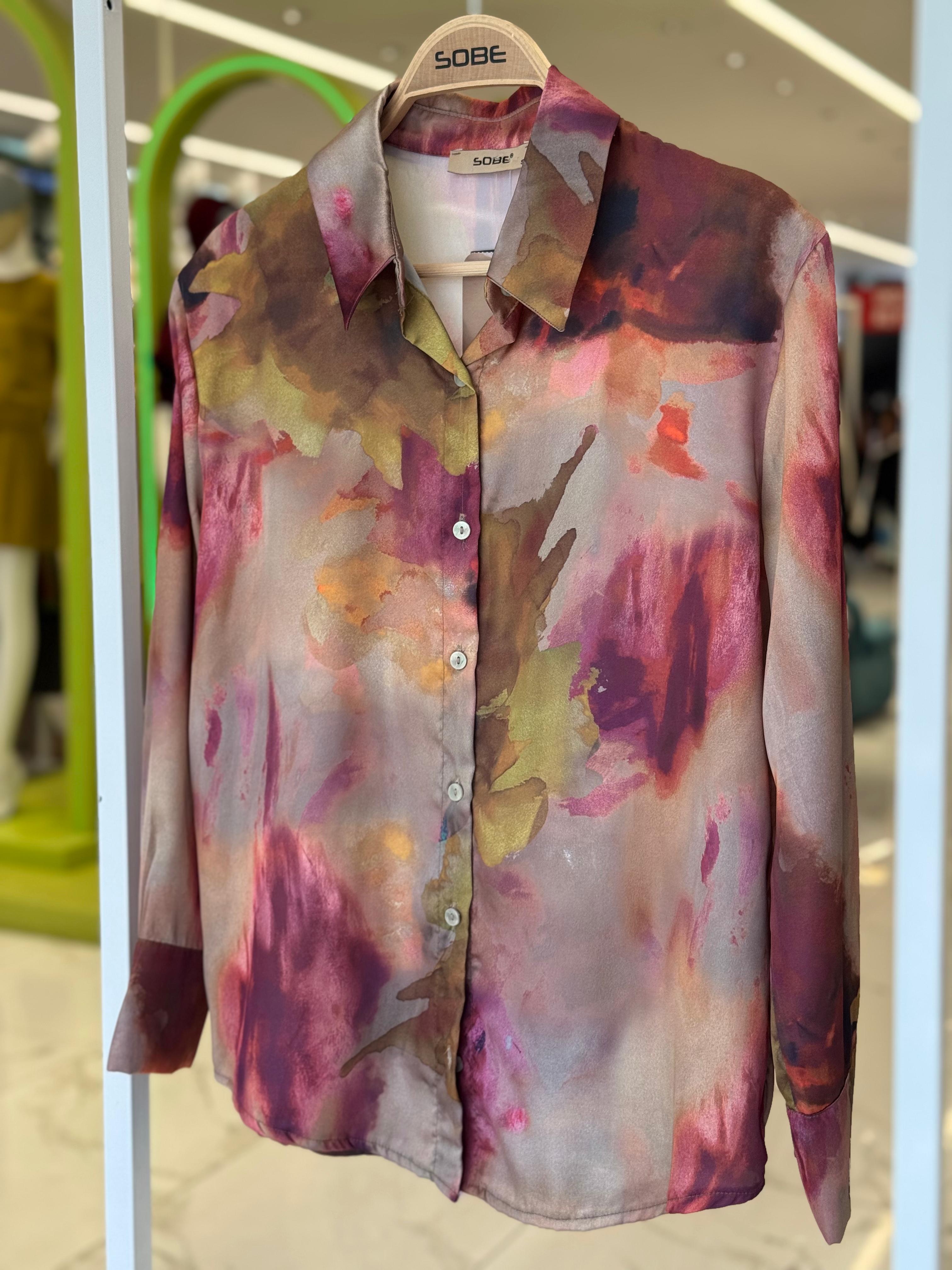 S5Y3445Batik Desenli Saten Gömlek 3445