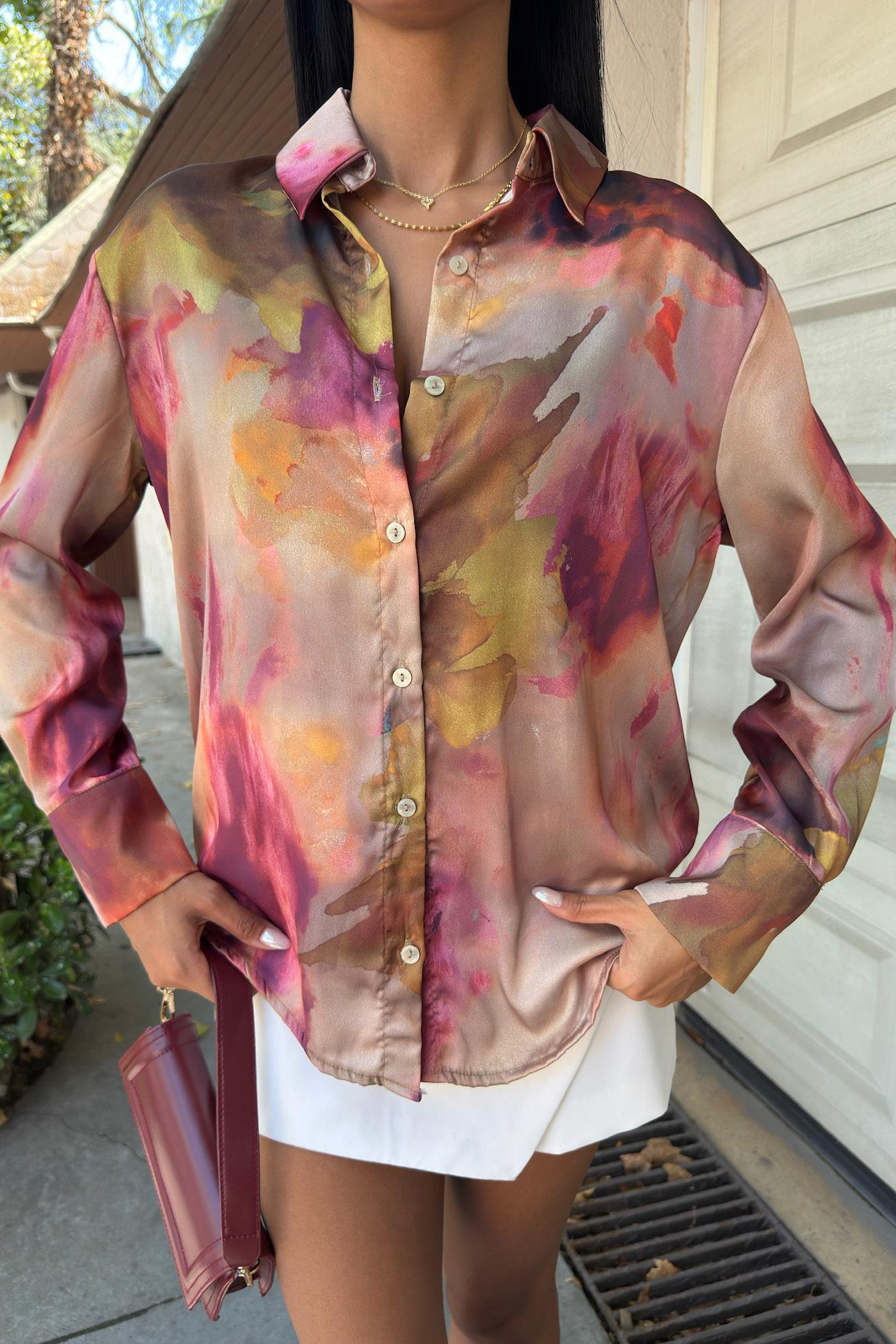 S5Y3445Batik Desenli Saten Gömlek 3445