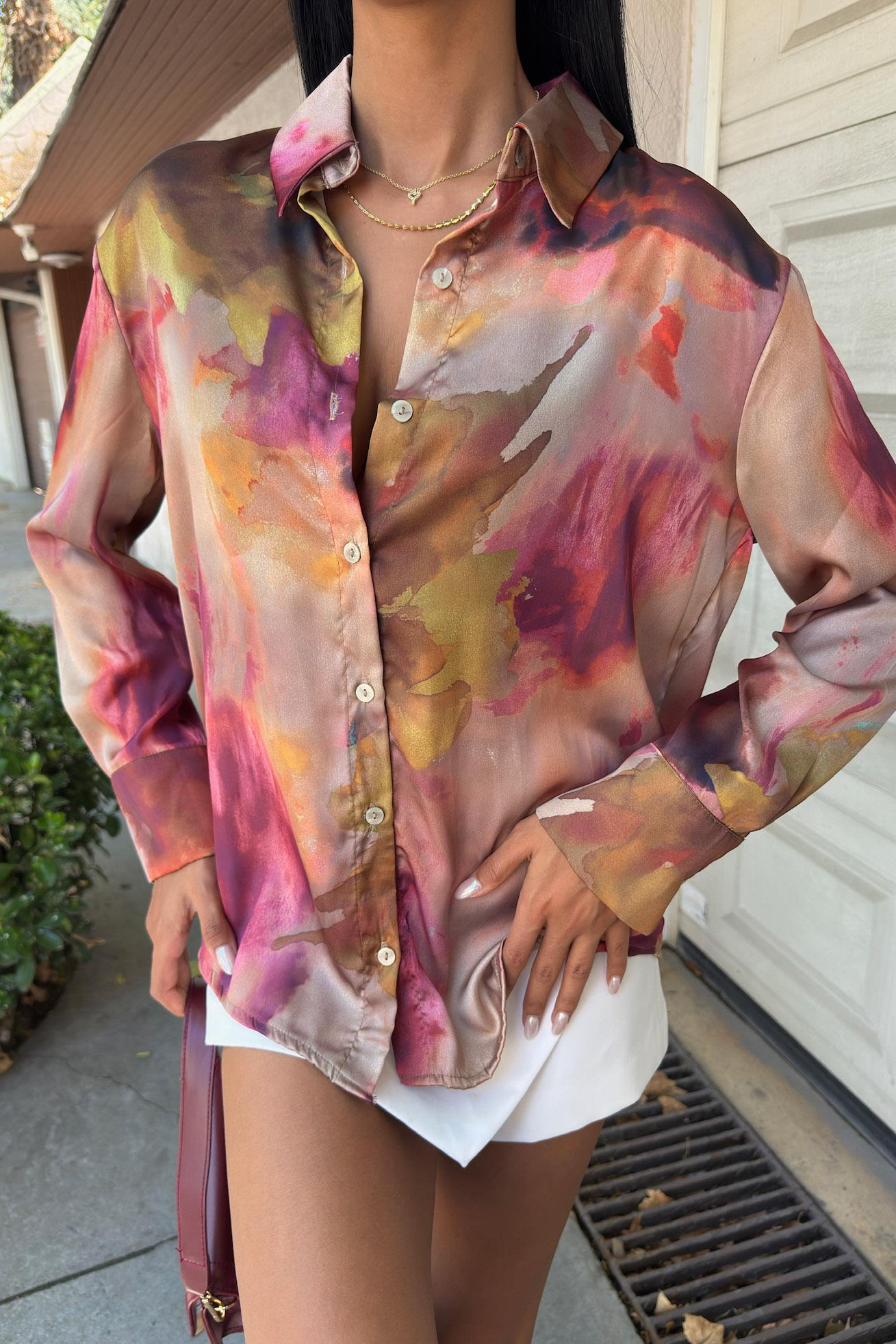 S5Y3445Batik Desenli Saten Gömlek 3445